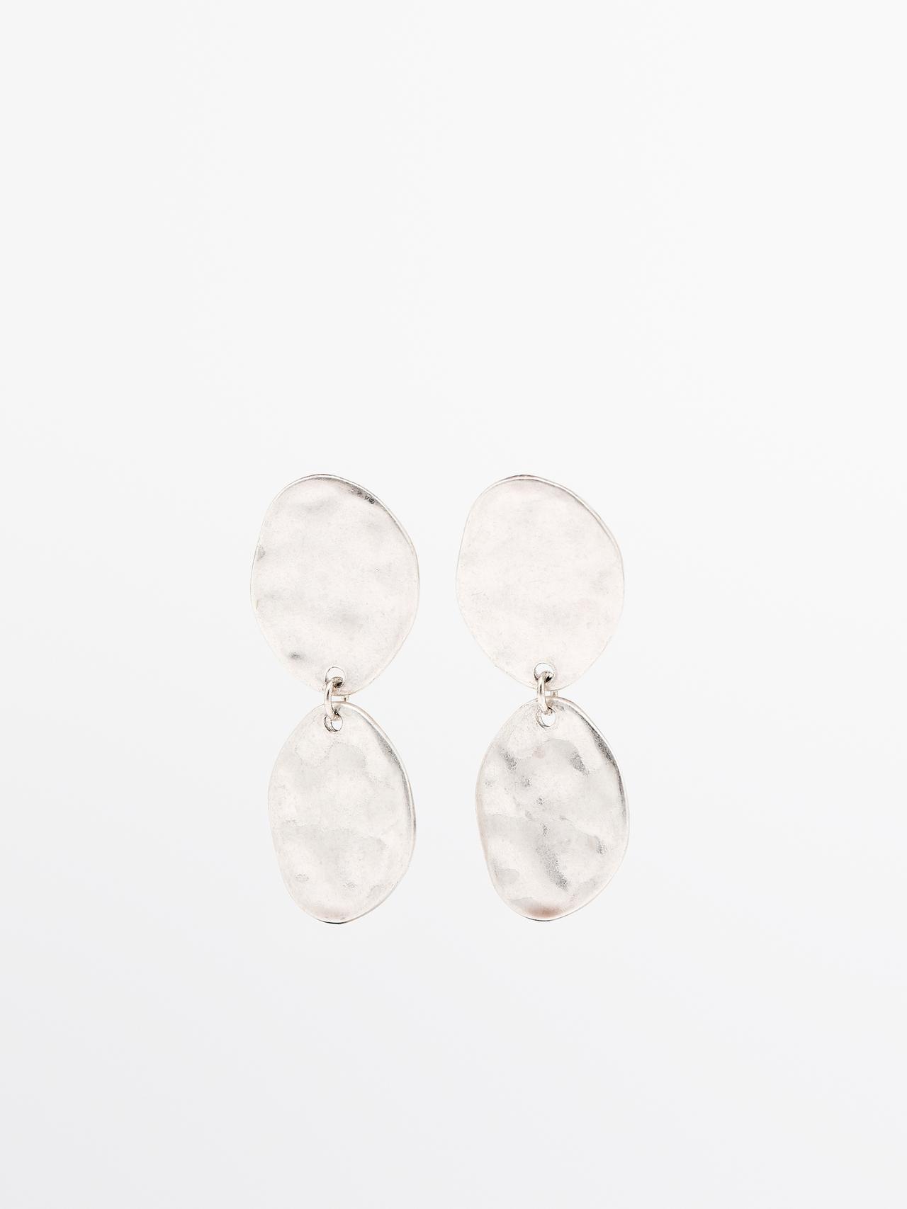Massimo Dutti - Dame - Øreringe Med Metaldele - Sølv - 01