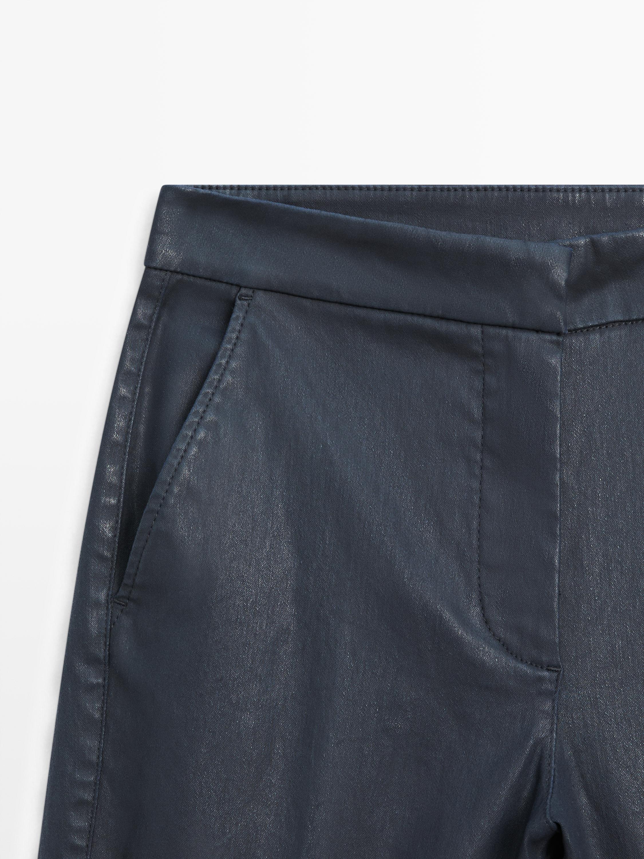 Waxed flare fit trousers — NAVY BLUE