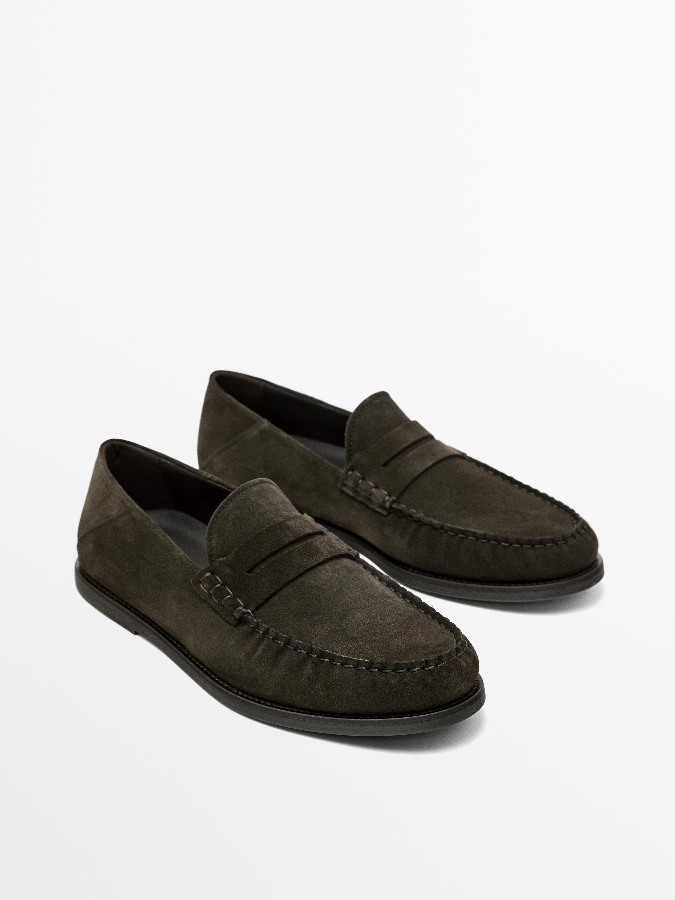 حذاء لوفر جلد شمواه بشريط علوي