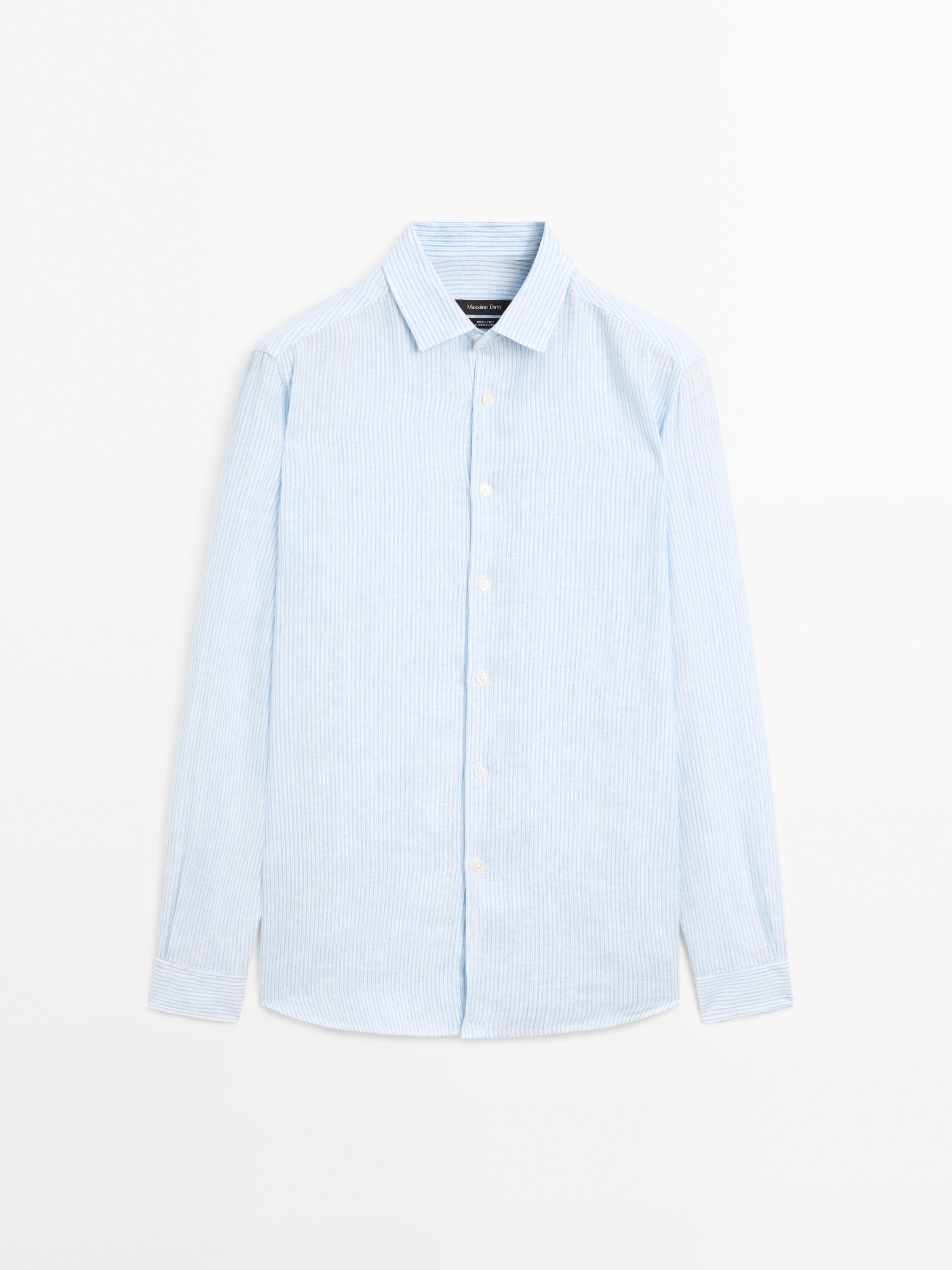 Slim fit striped 100% linen shirt
