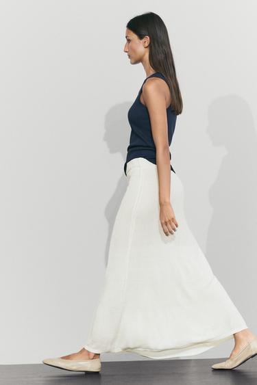 Linen blend knit midi skirt — Off white 5
