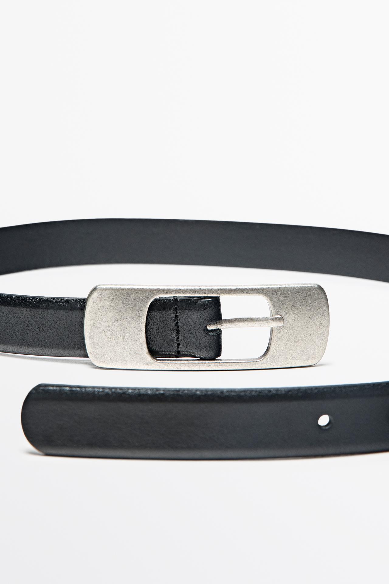Nappa leather belt with flat buckle — BLACK