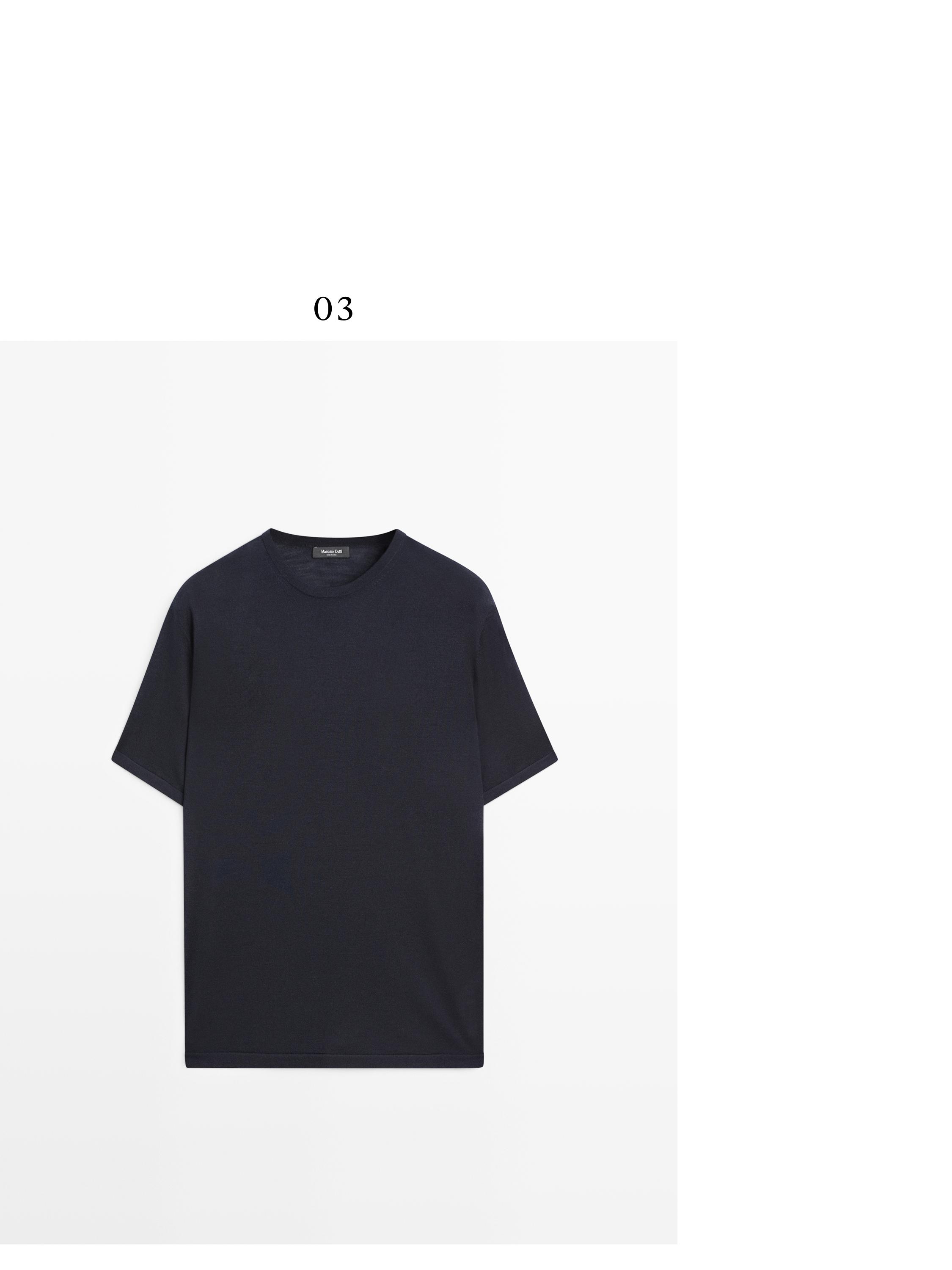 Wool-blend short-sleeve knit sweater — NAVY BLUE
