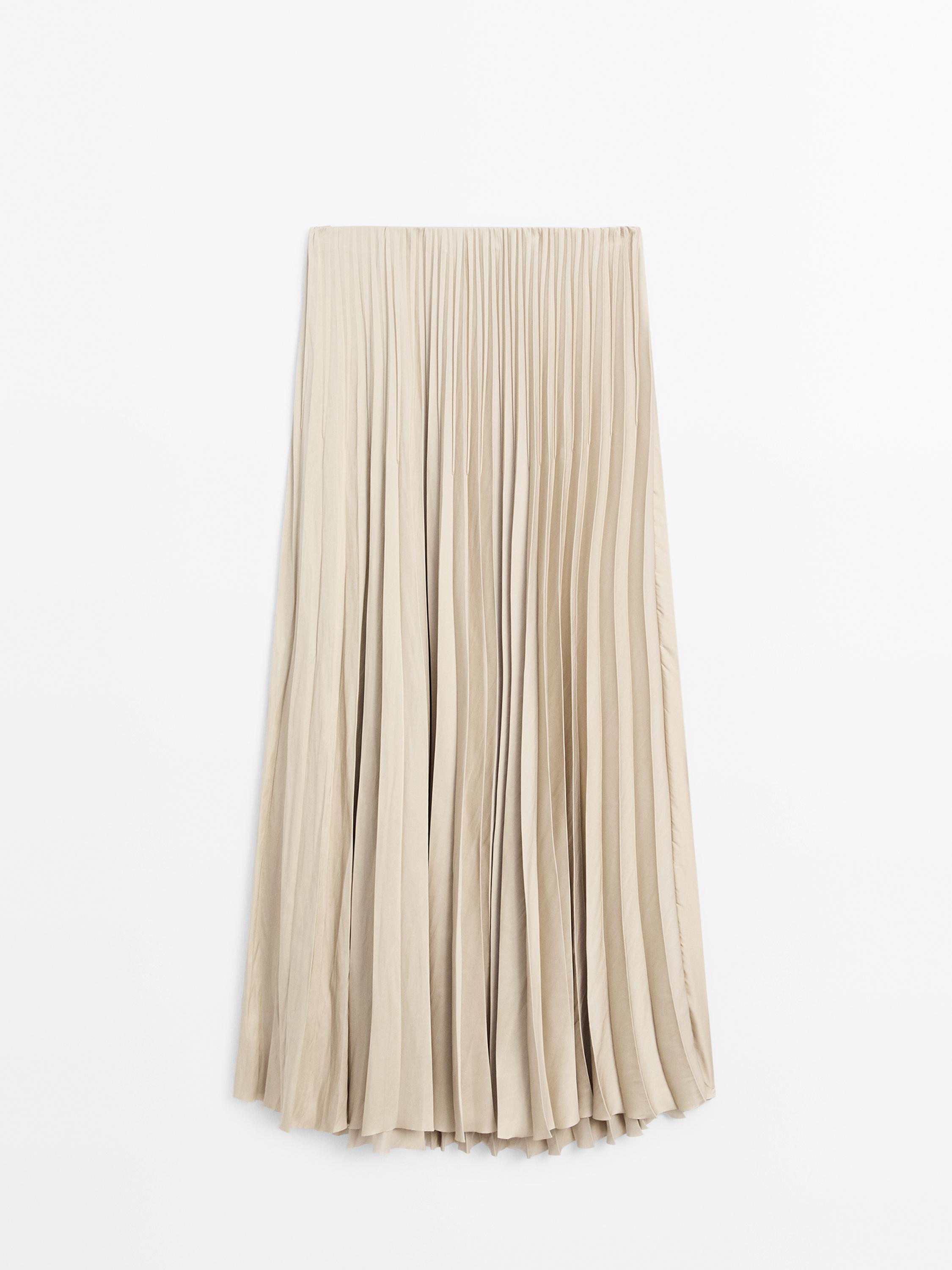 Flowing pleated satin skirt