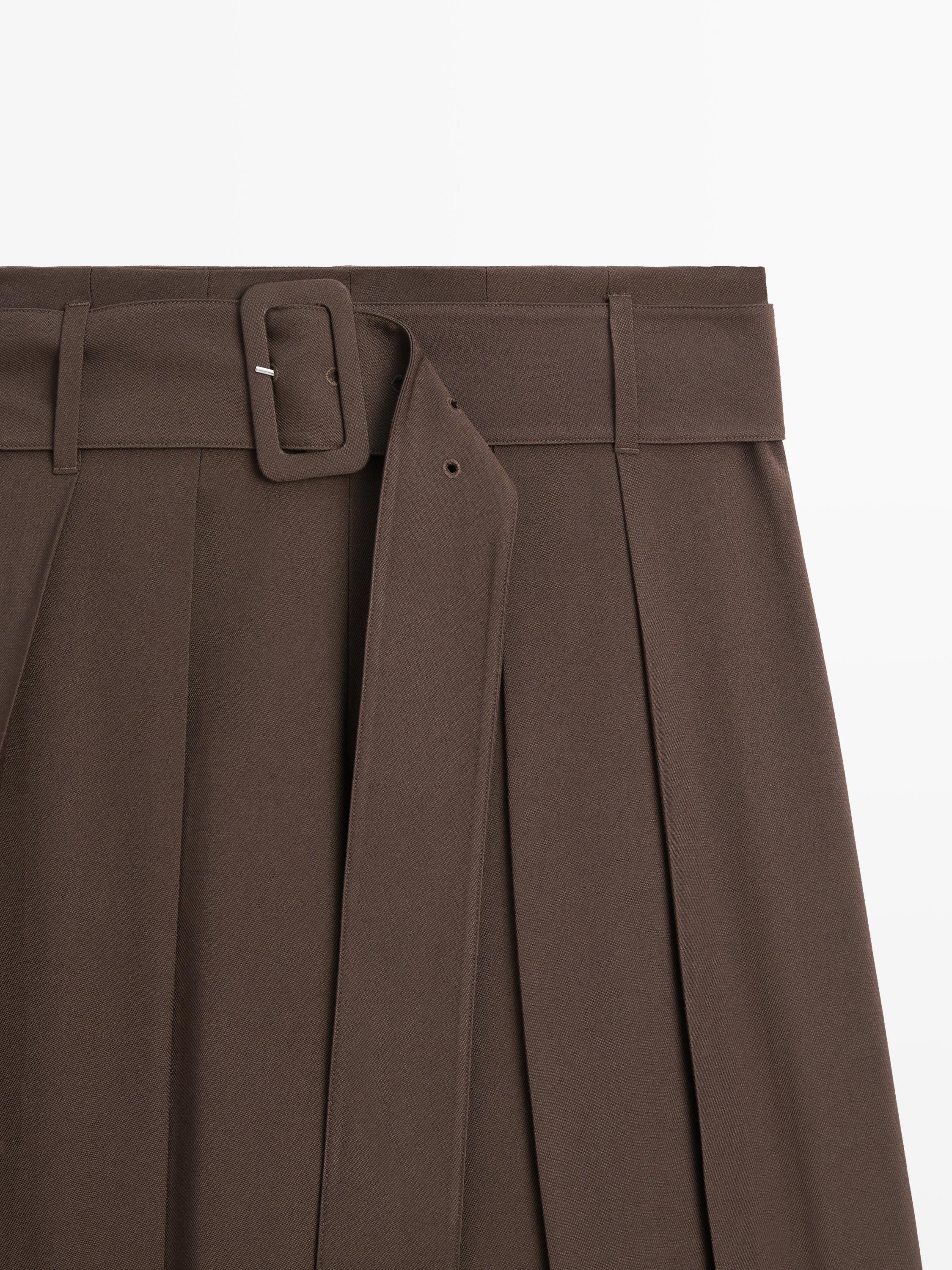 Pleated midi skort — BROWN
