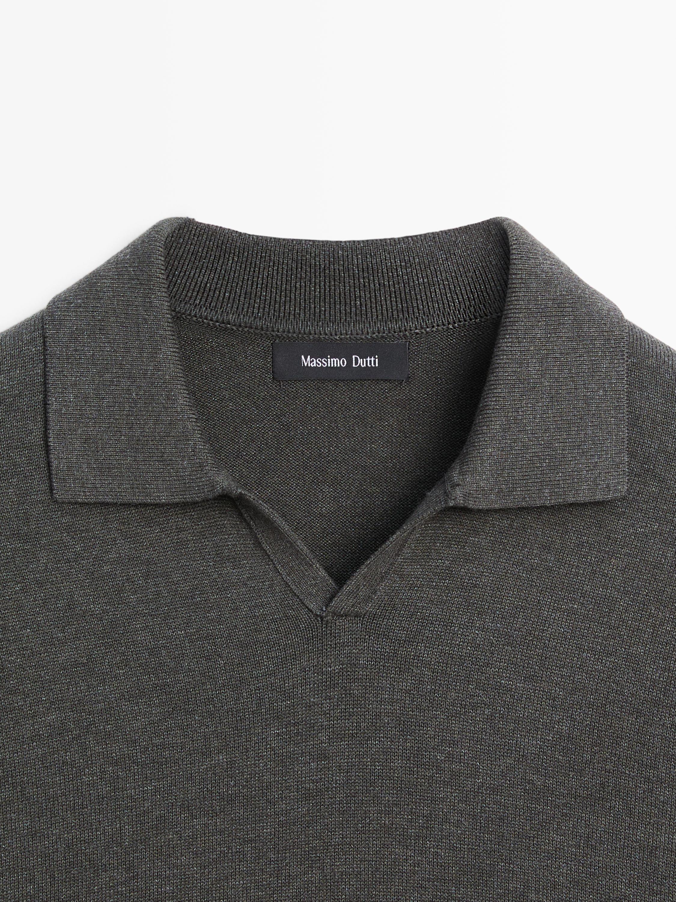 Cotton blend knit polo sweater — Grey