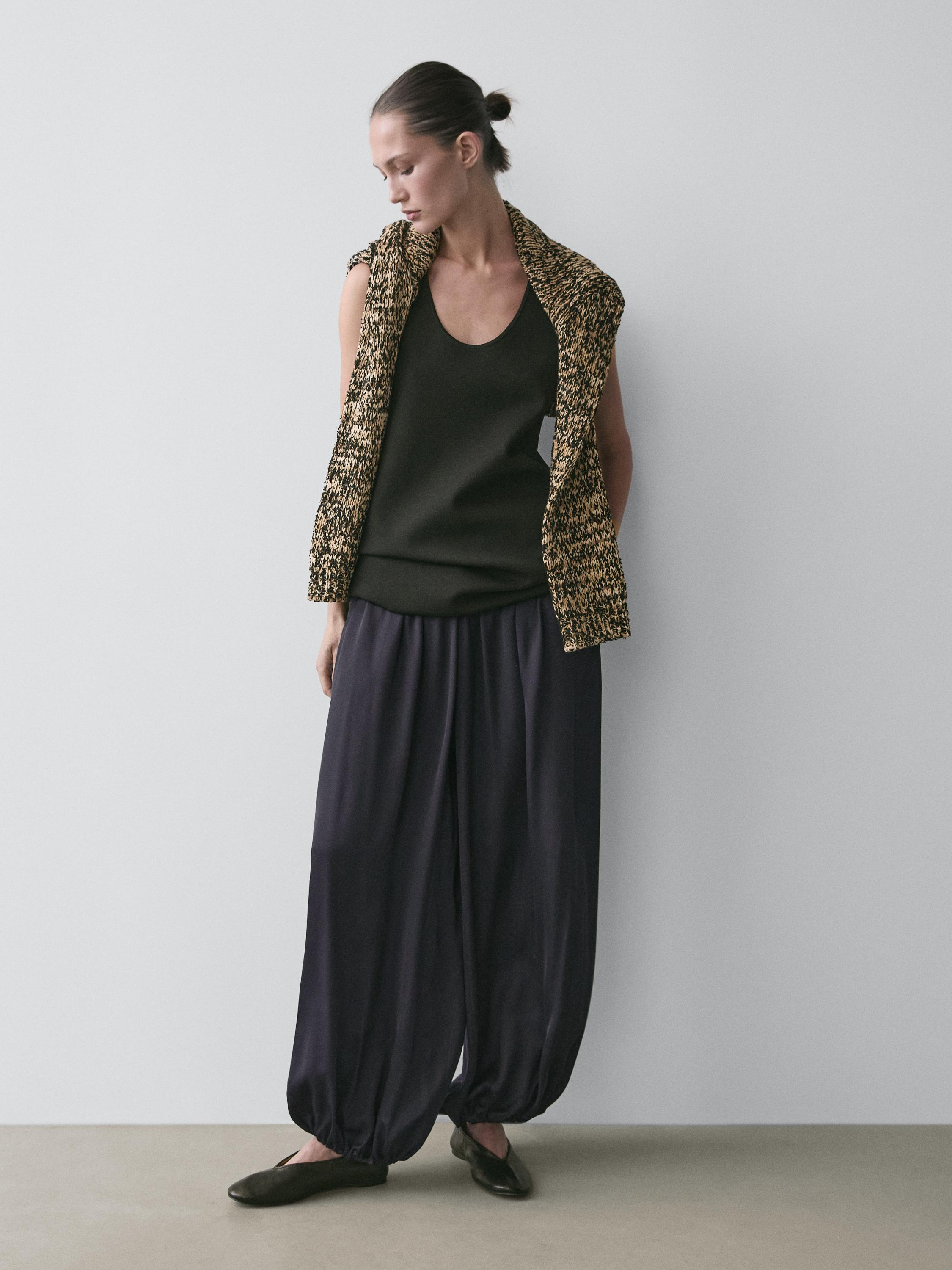 Balloon fit satin pants — Dark Blue