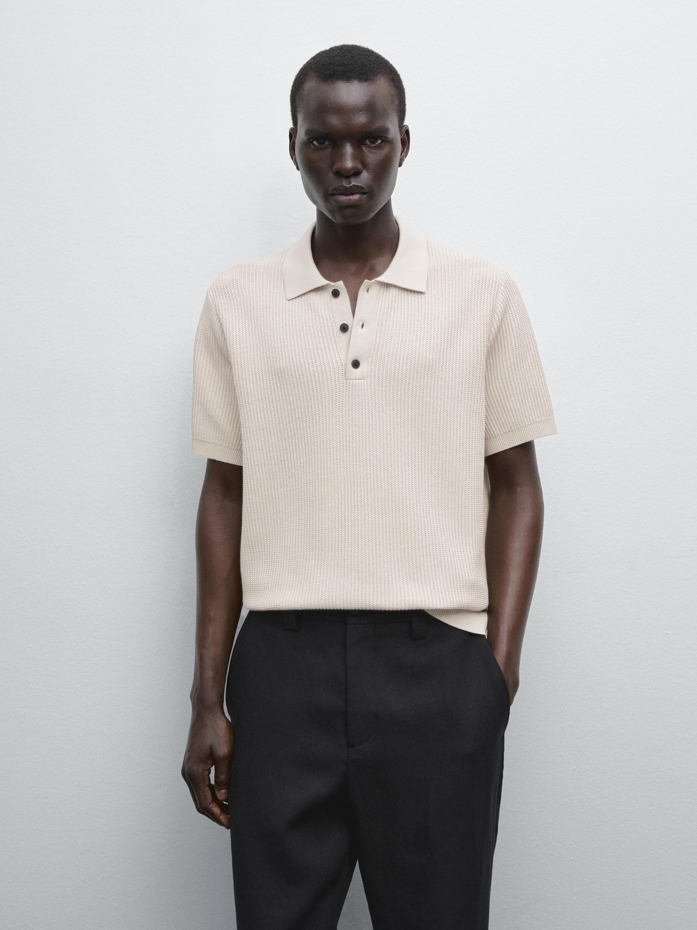 Polo en maille texturée de coton
