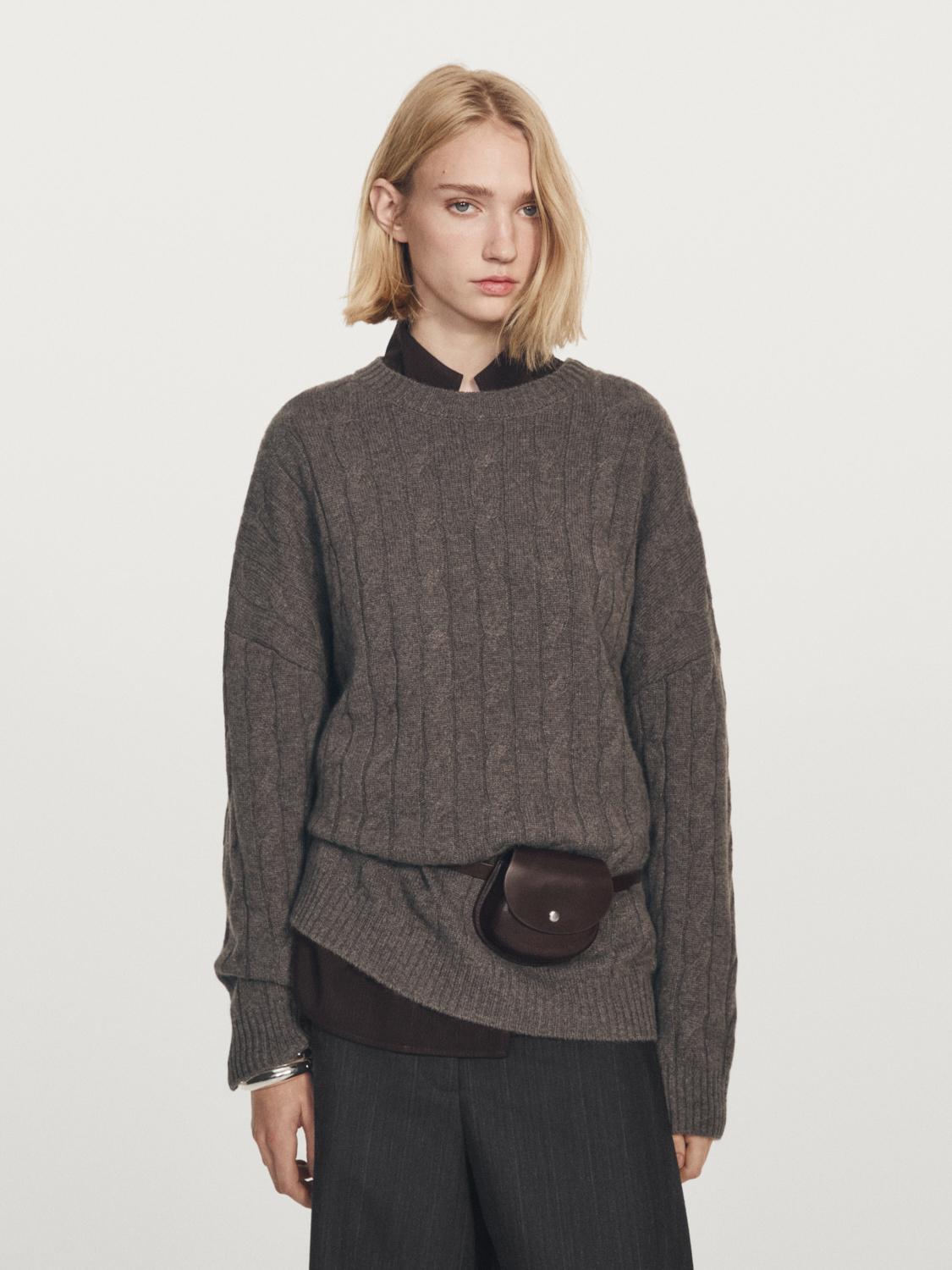 100% cashmere cable-knit sweater — ANTHRACITE GREY
