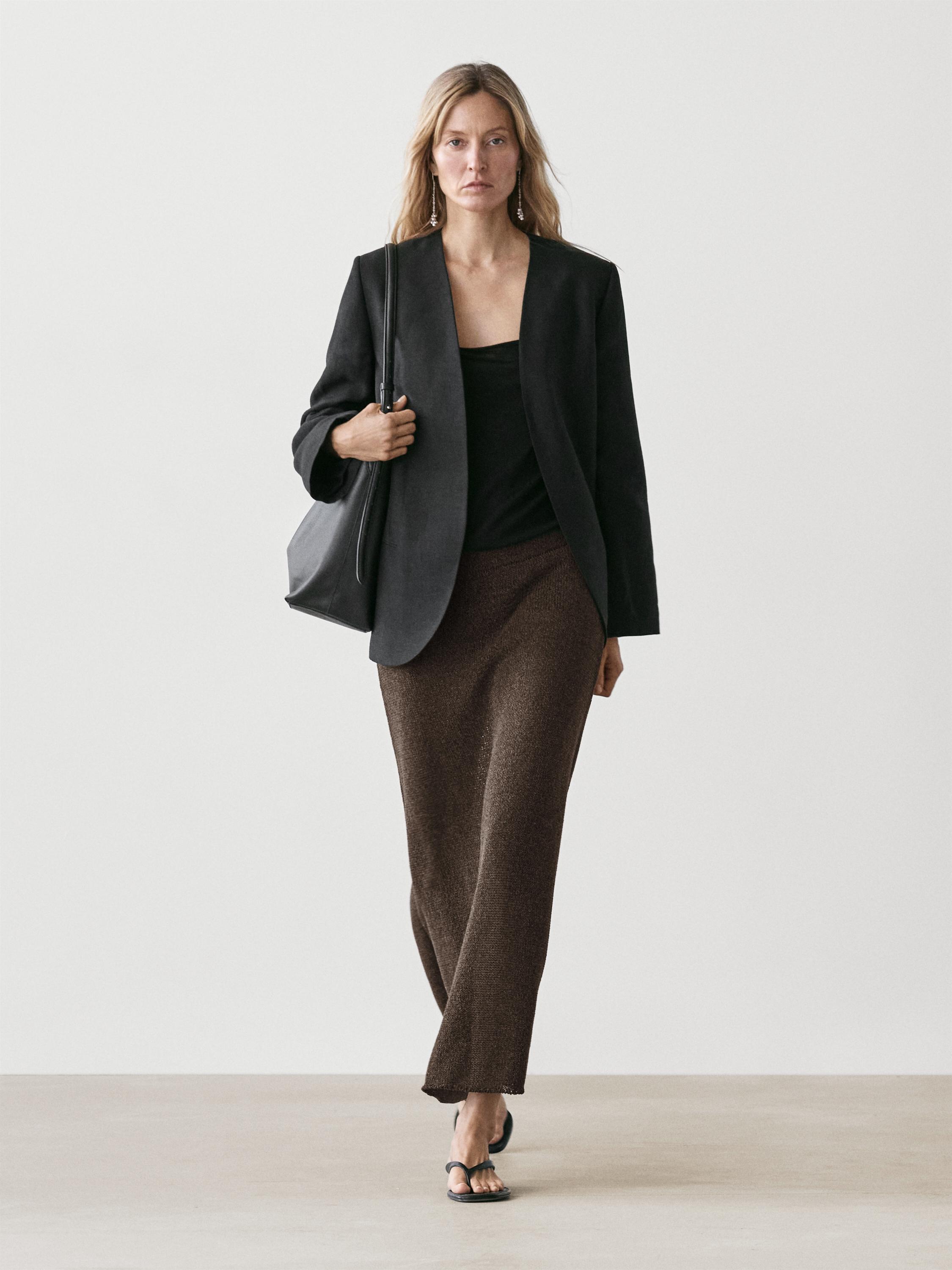 Long cotton blend knit skirt — Chocolate