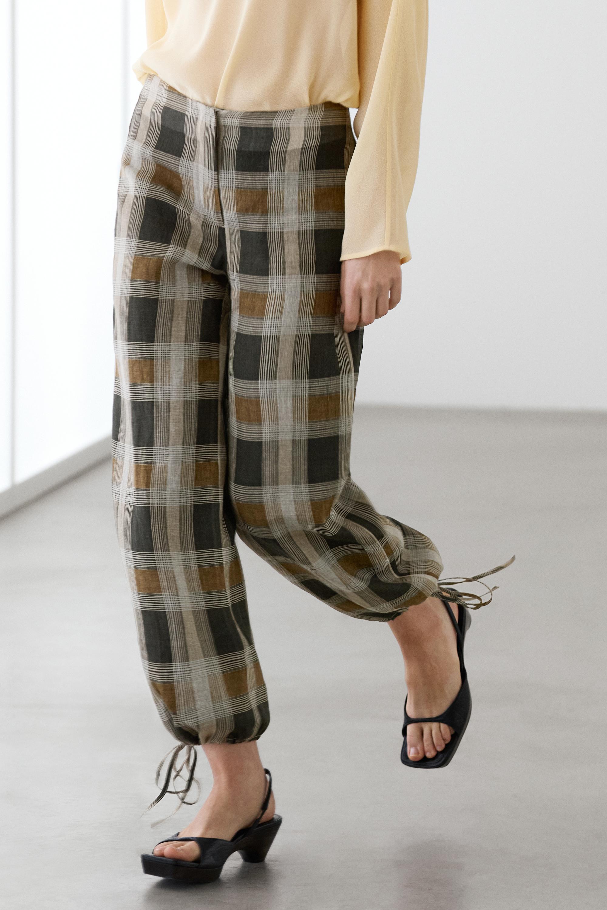 Check print sarouel trousers