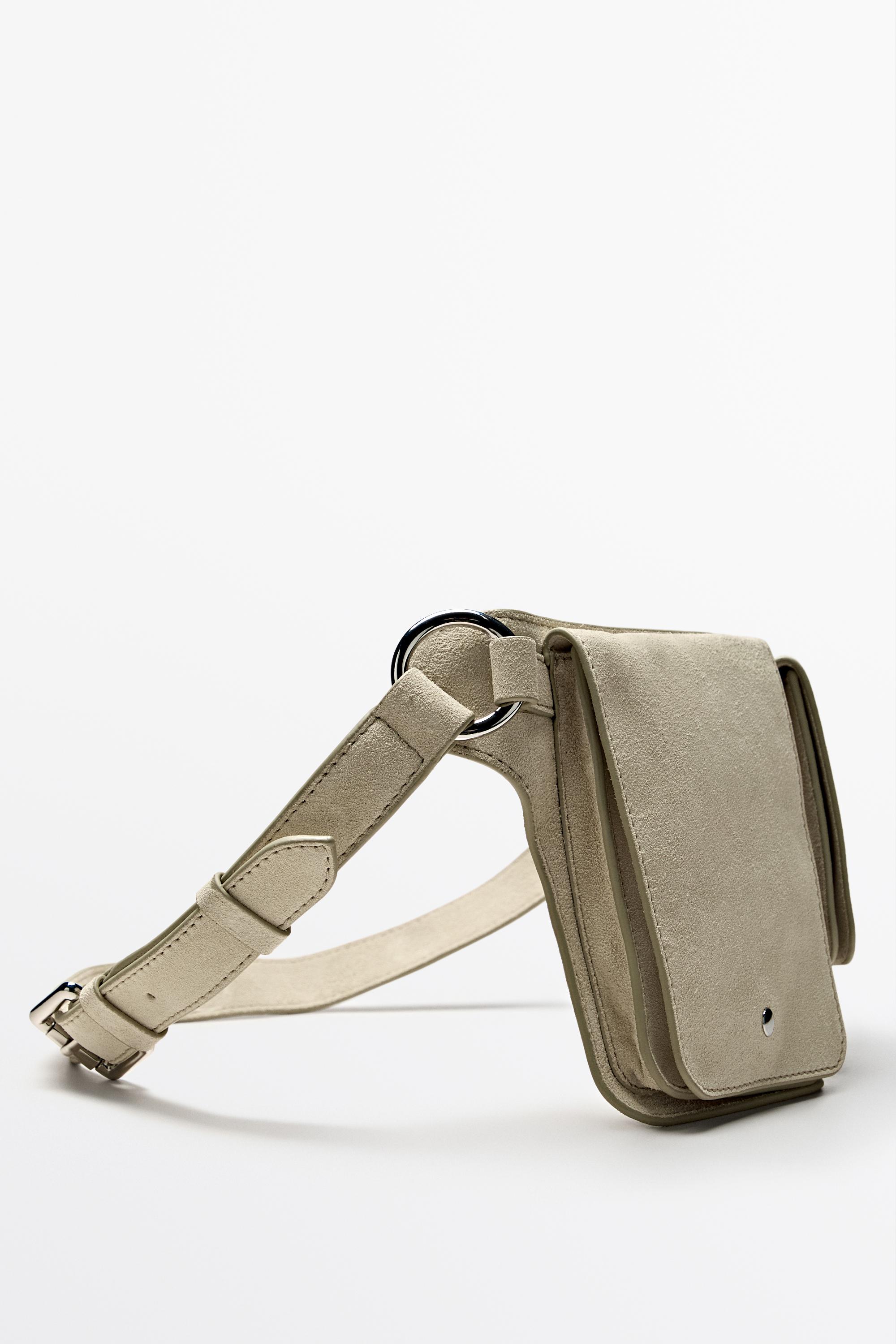 Split leather double compartment belt bag — Off white