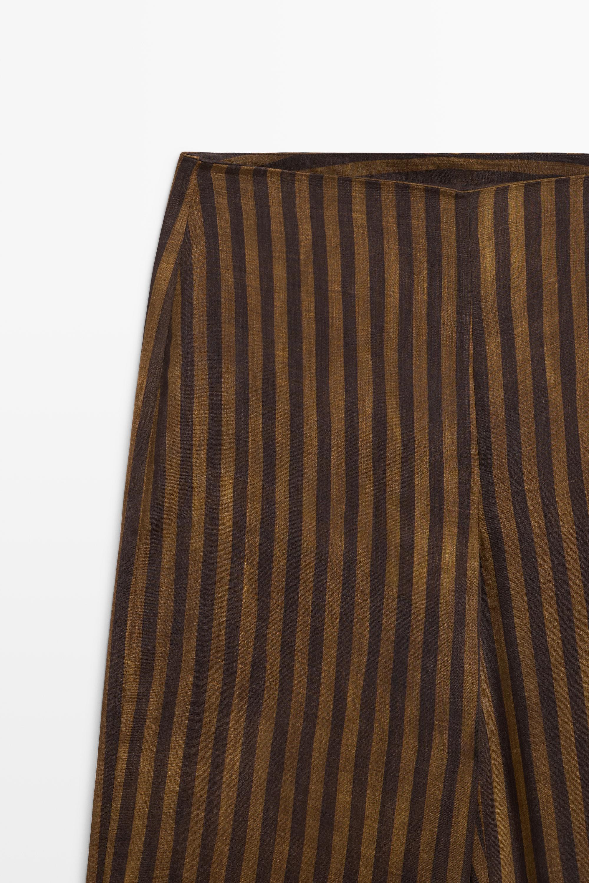 Total look flowing striped pants with button hem — DARK KHAKI