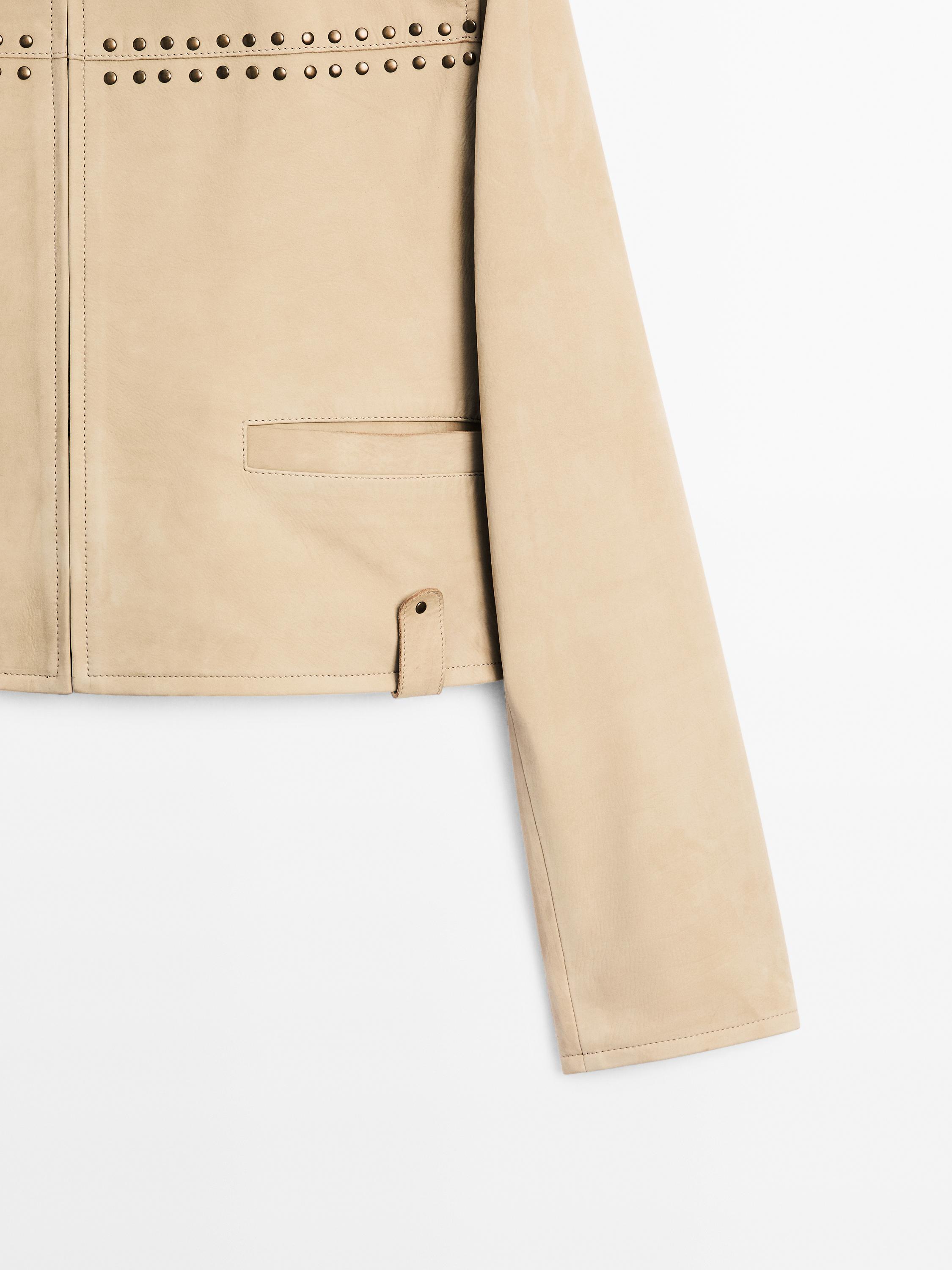 Short leather jacket with stud details