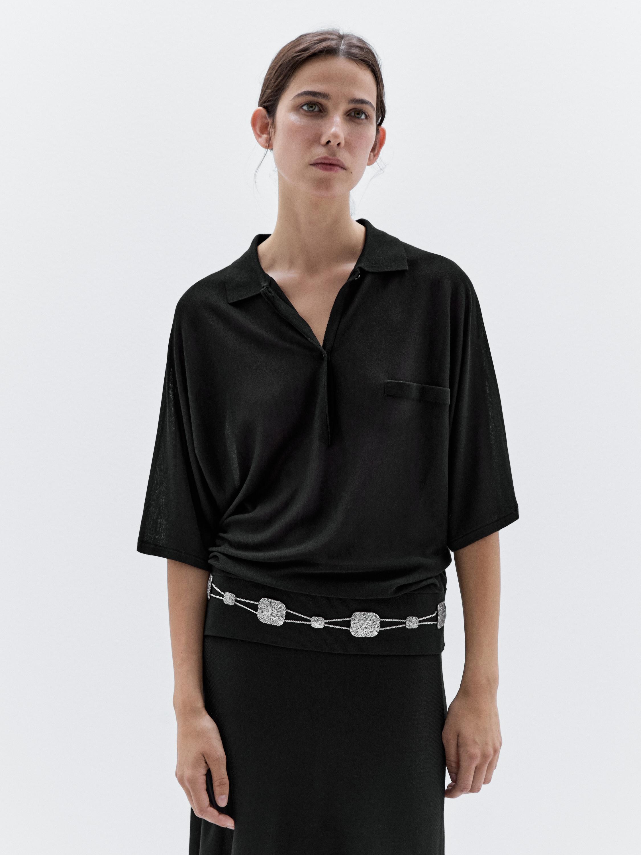 Knit polo shirt with batwing sleeves