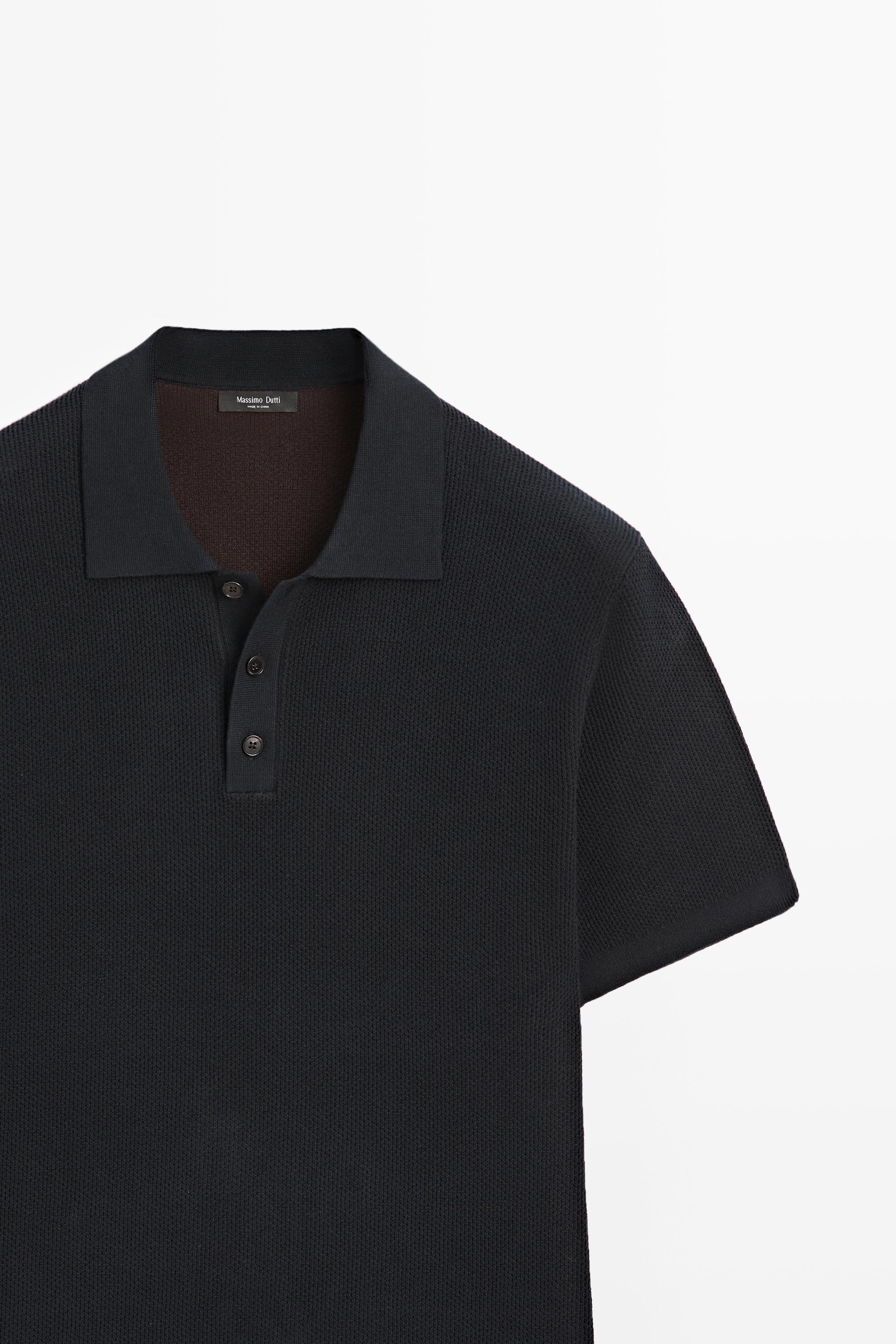 100% cotton textured contrast polo shirt — NAVY BLUE