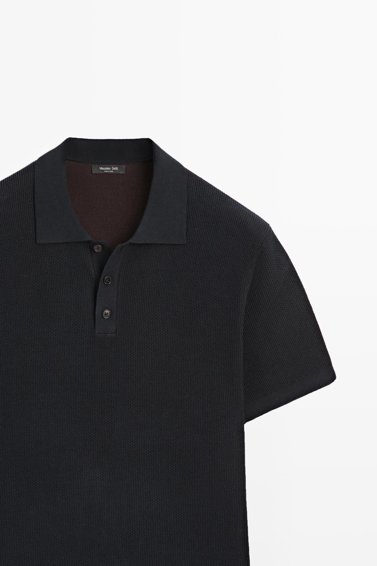 100% cotton textured contrast polo shirt — NAVY BLUE