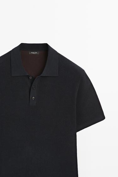 100% cotton textured contrast polo shirt — NAVY BLUE 4