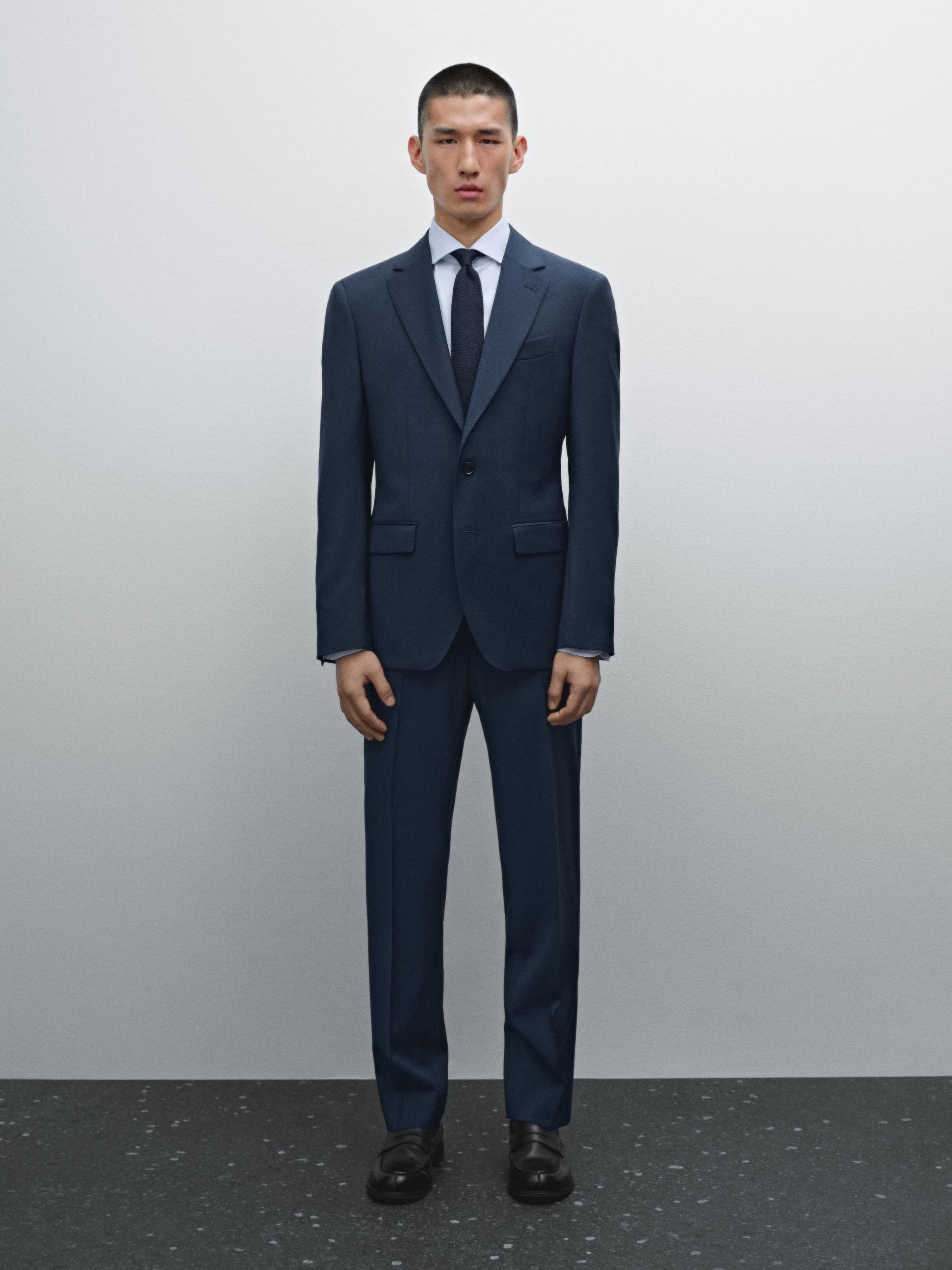 Blazer Da Abito 100% Lana - Azzurro - 54 - Massimo Dutti - Maschile