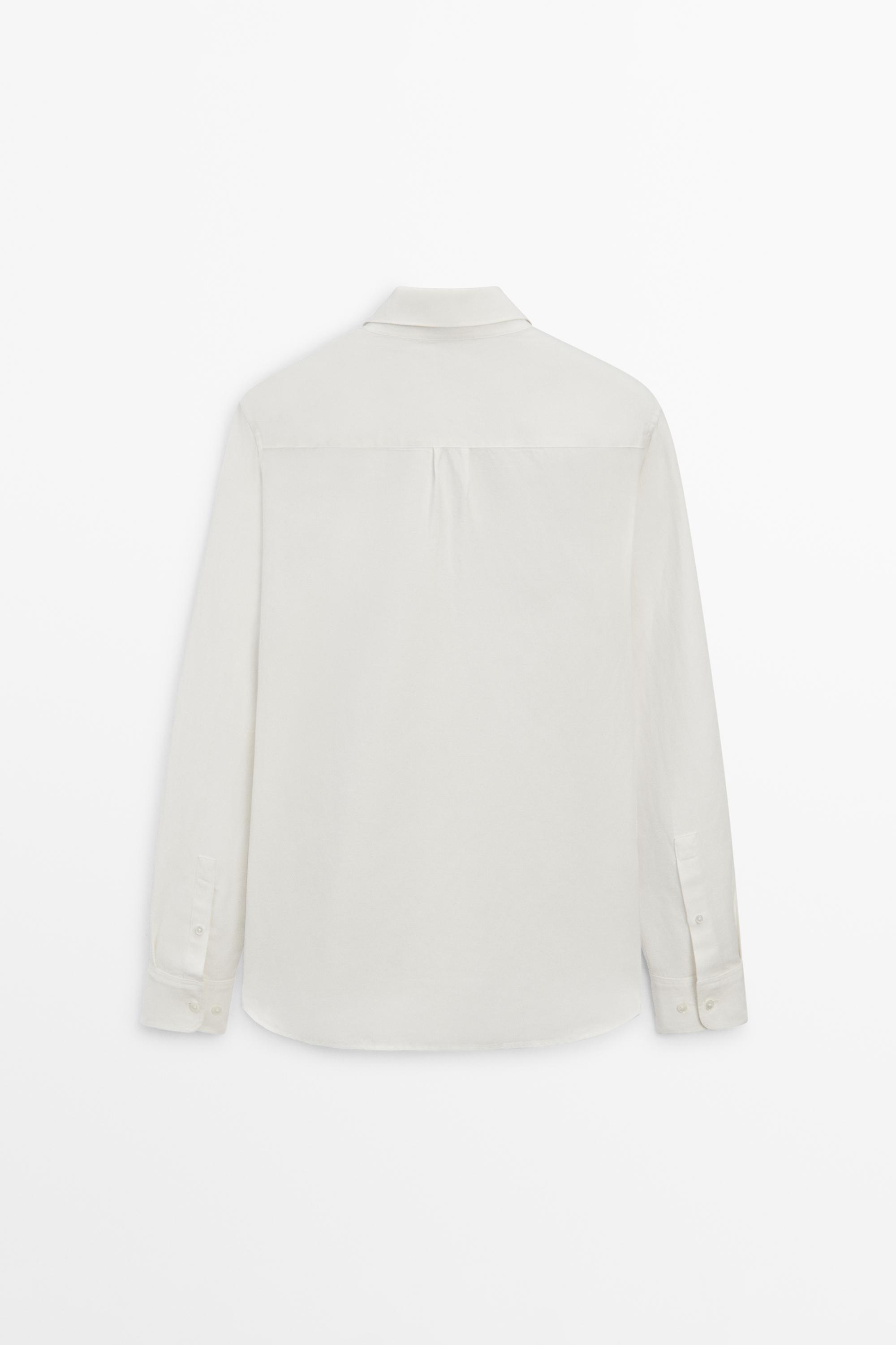 Regular fit linen blend shirt — CREAM