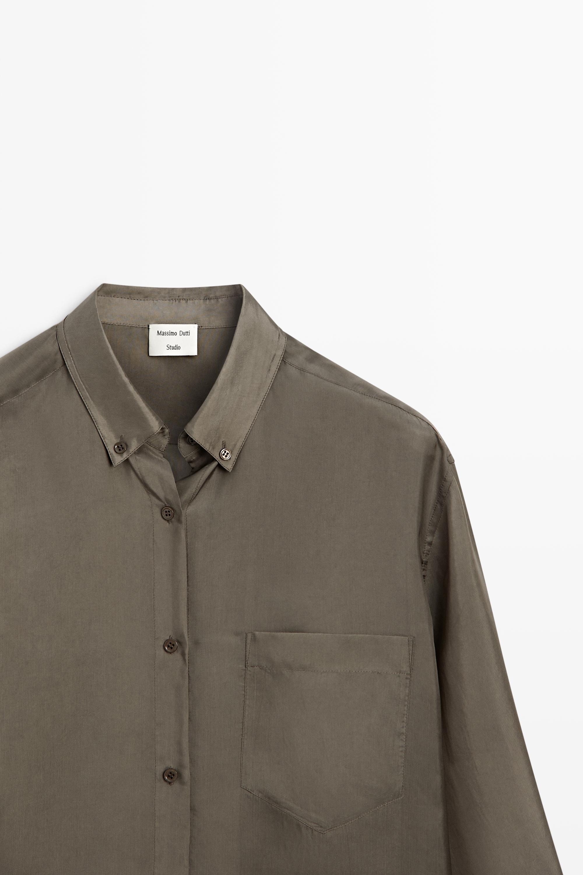 Flowing satin shirt with pocket - STUDIO — STONE