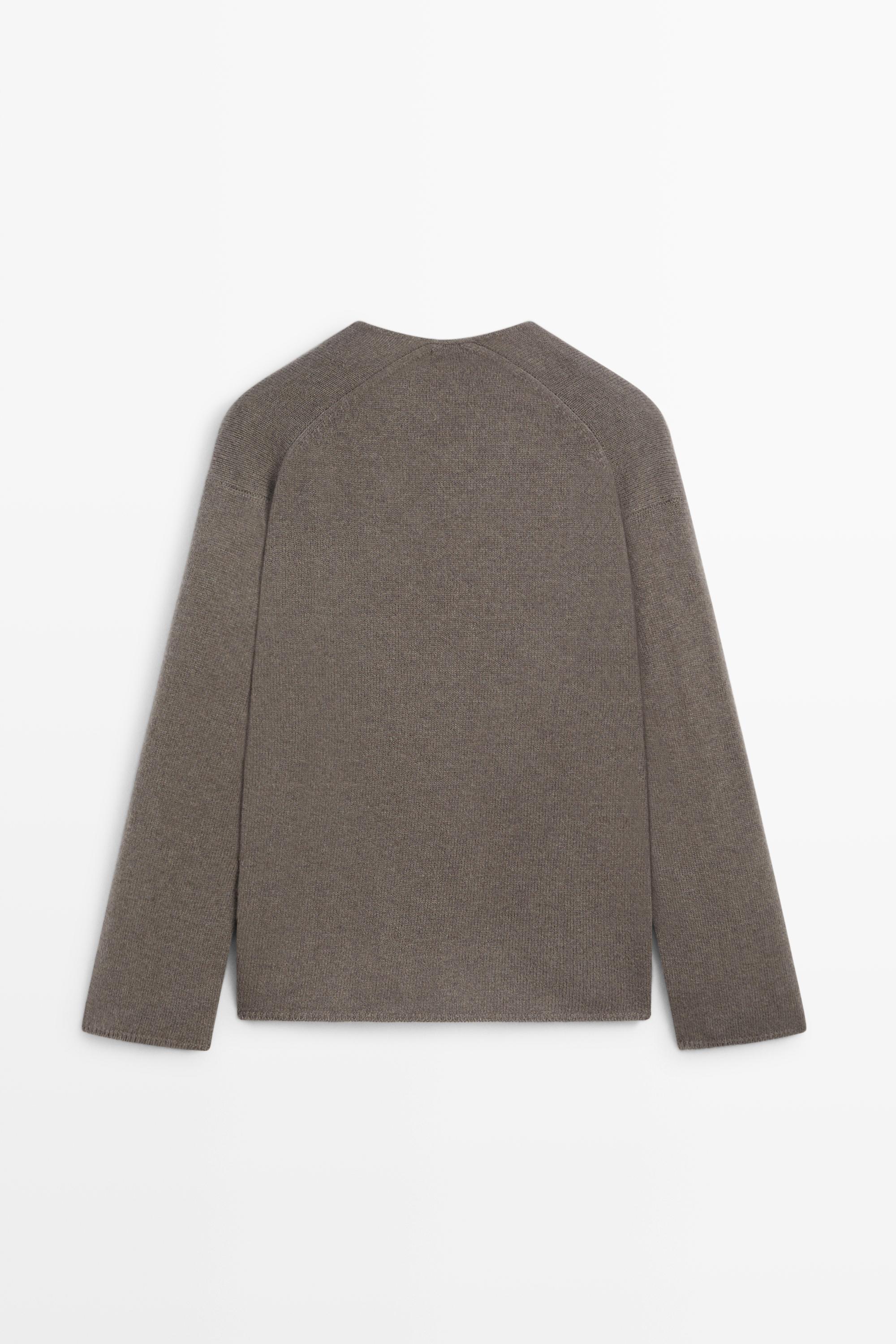 Long-line knit sweater with neckline detail — TAUPE GREY