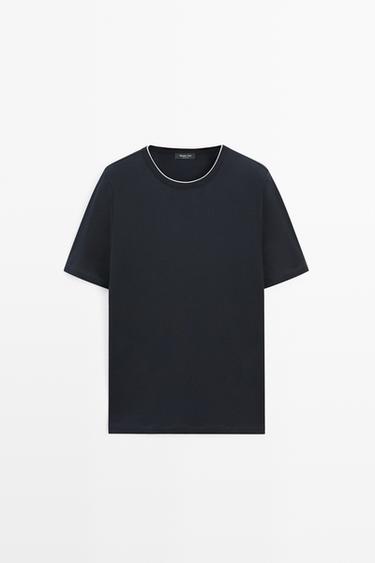 Contrast neck detail T-shirt — NAVY BLUE 2