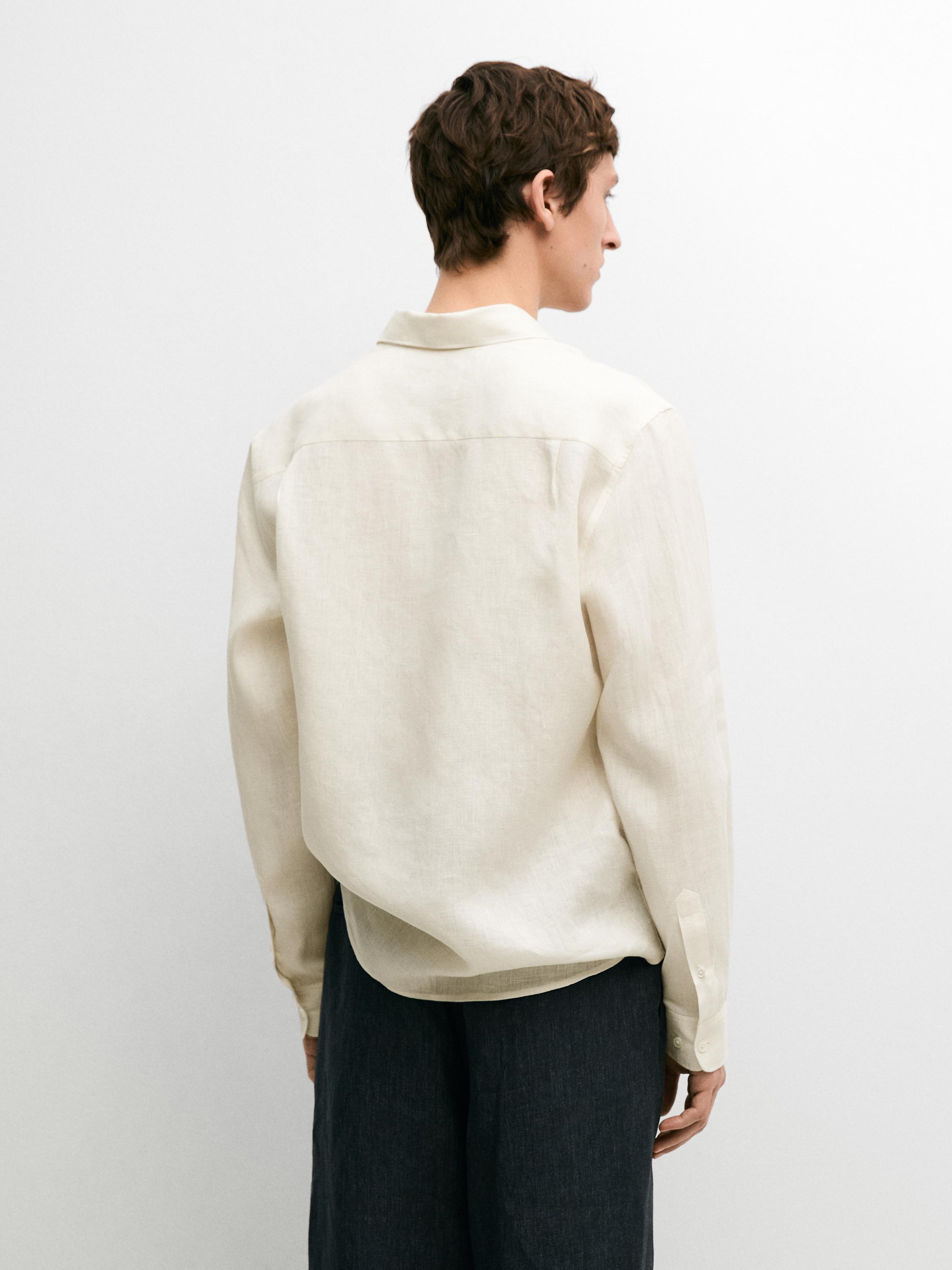 Extra fine regular fit linen shirt — BEIGE