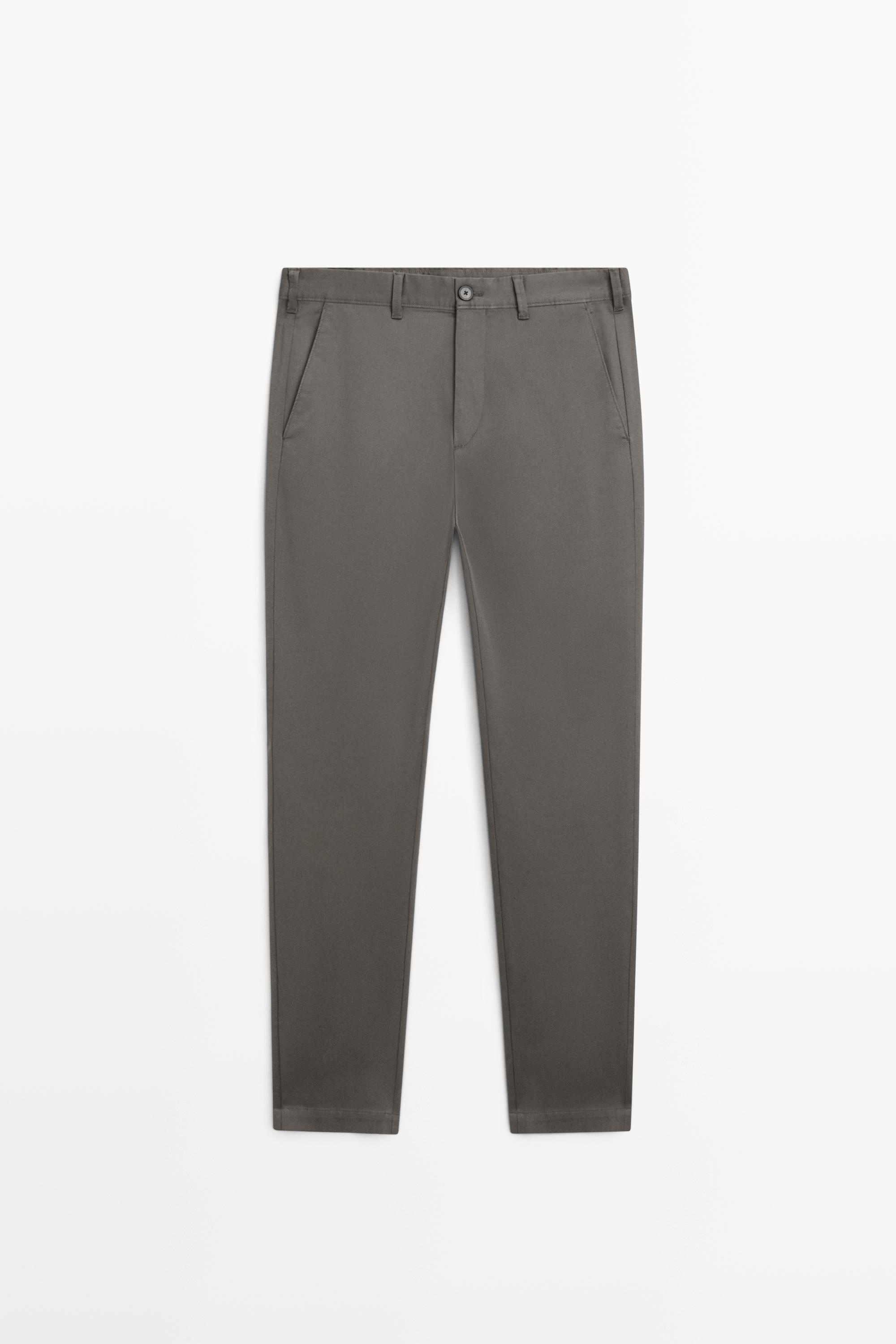 Cotton blend slim fit pants — GREY