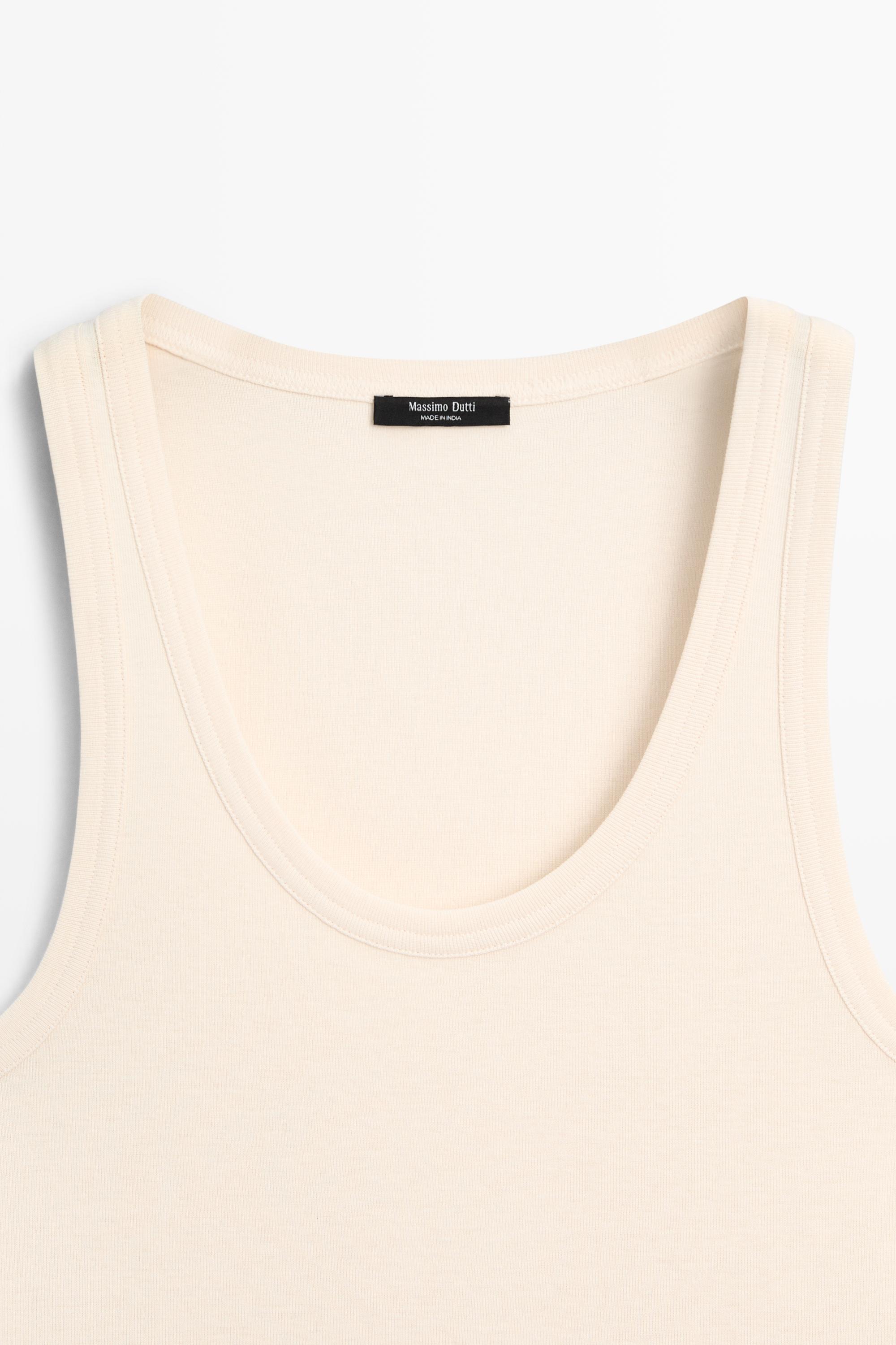Sleeveless 100% cotton T-shirt — Beige
