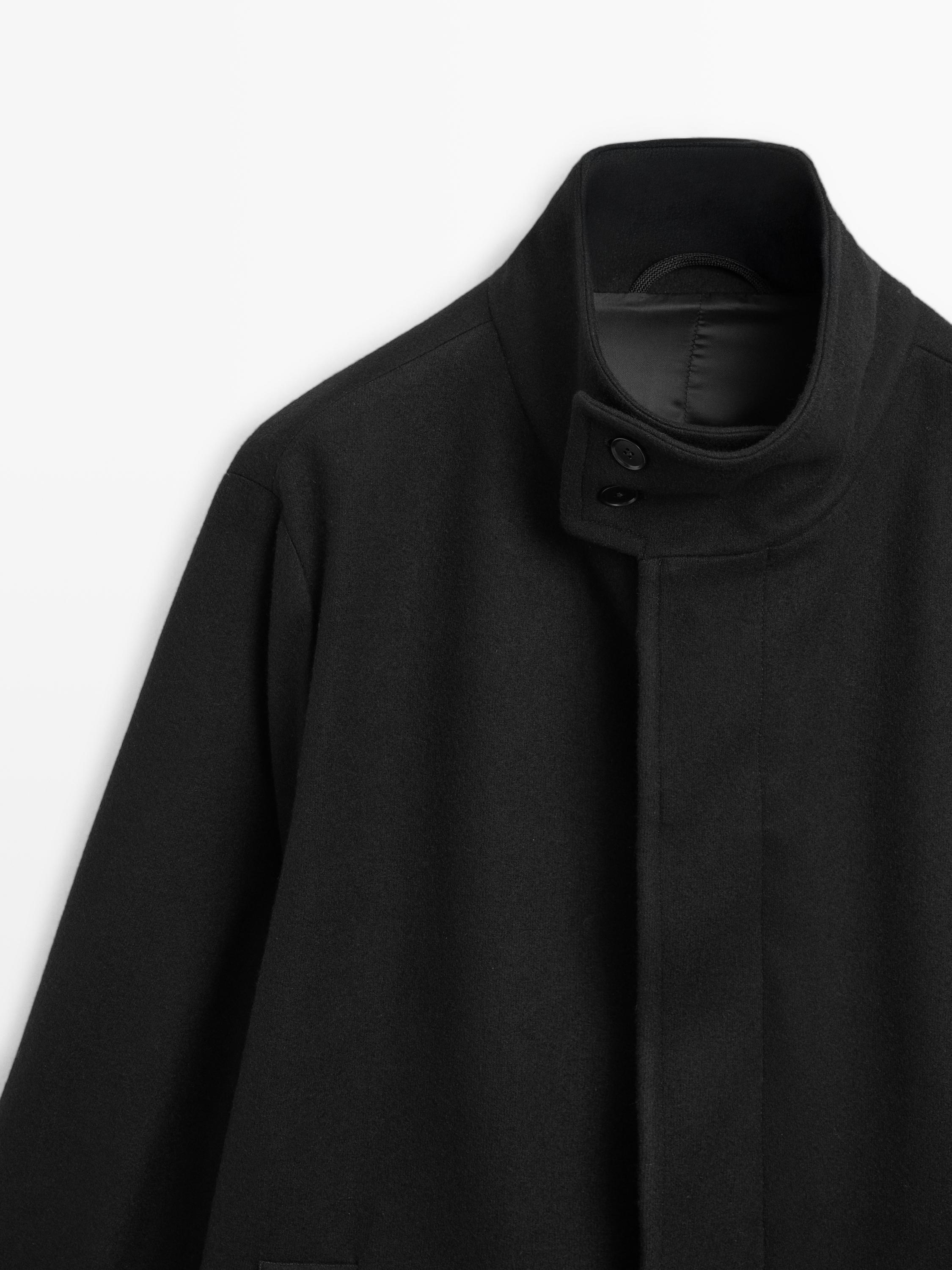 Long wool coat with high neck — BLACK