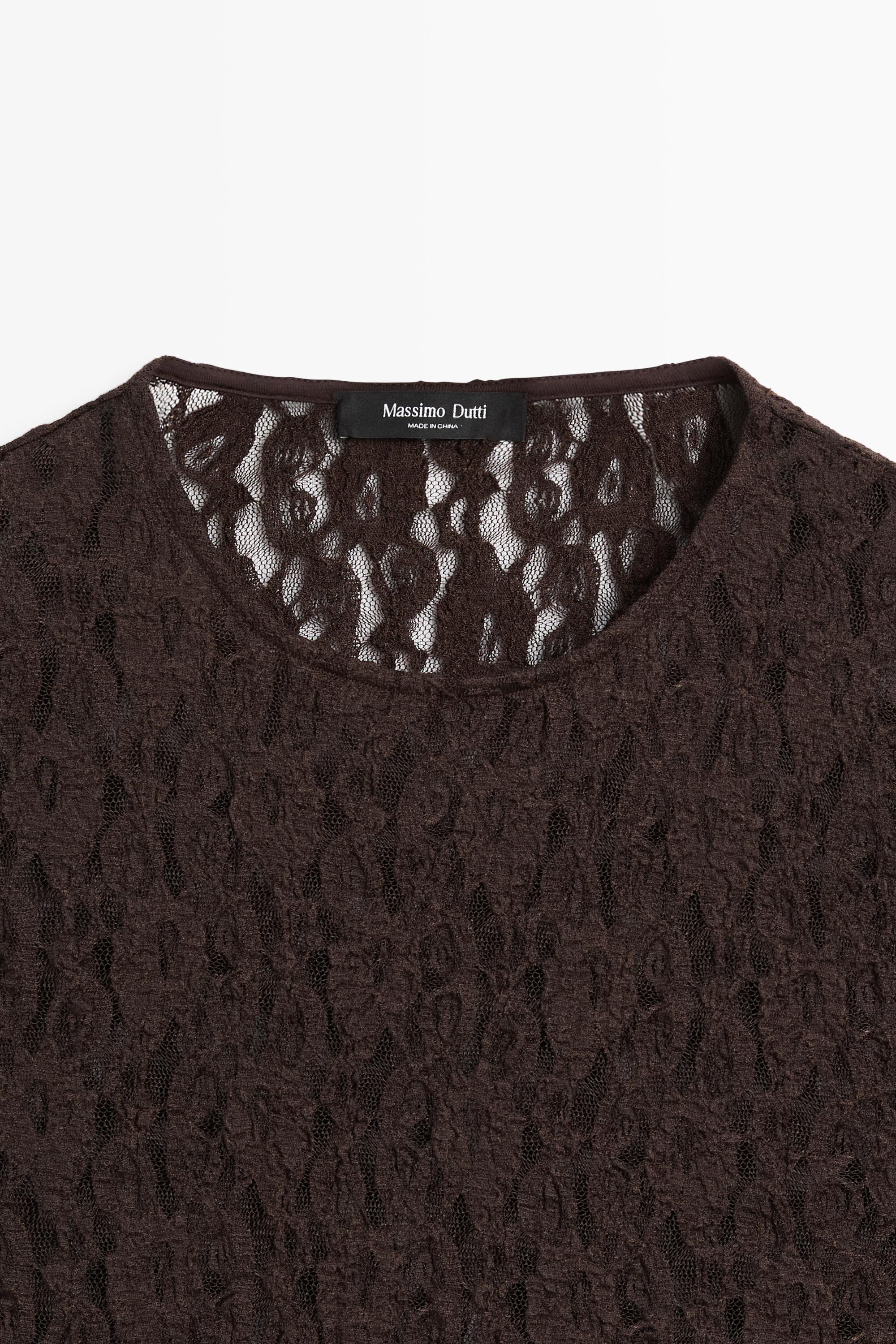 Long sleeve lace detail T-shirt — BROWN