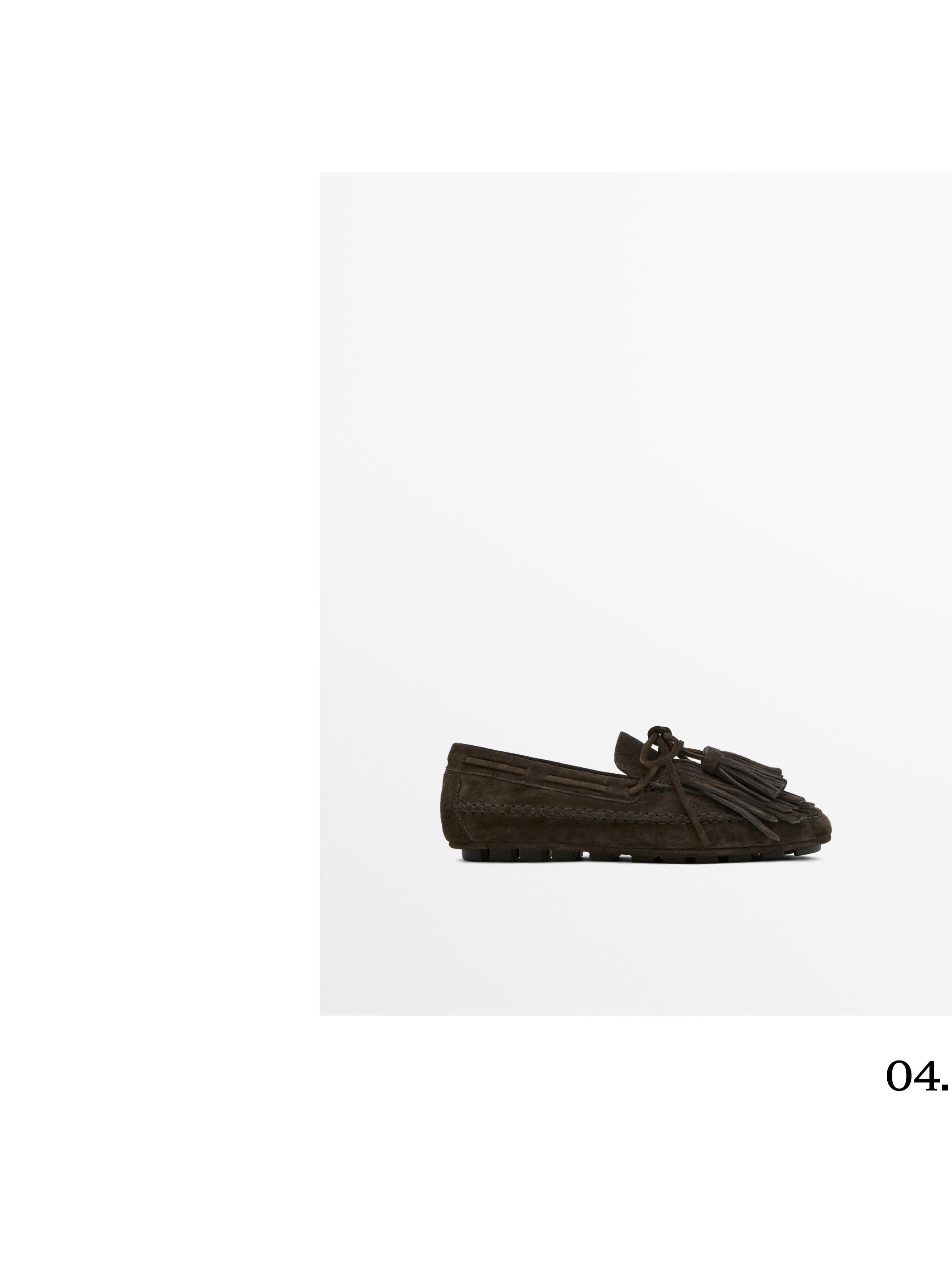 Split suede loafers with fringing and tassels — BROWN