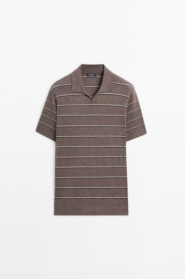 Striped knit V-neck polo shirt — CAREY 2