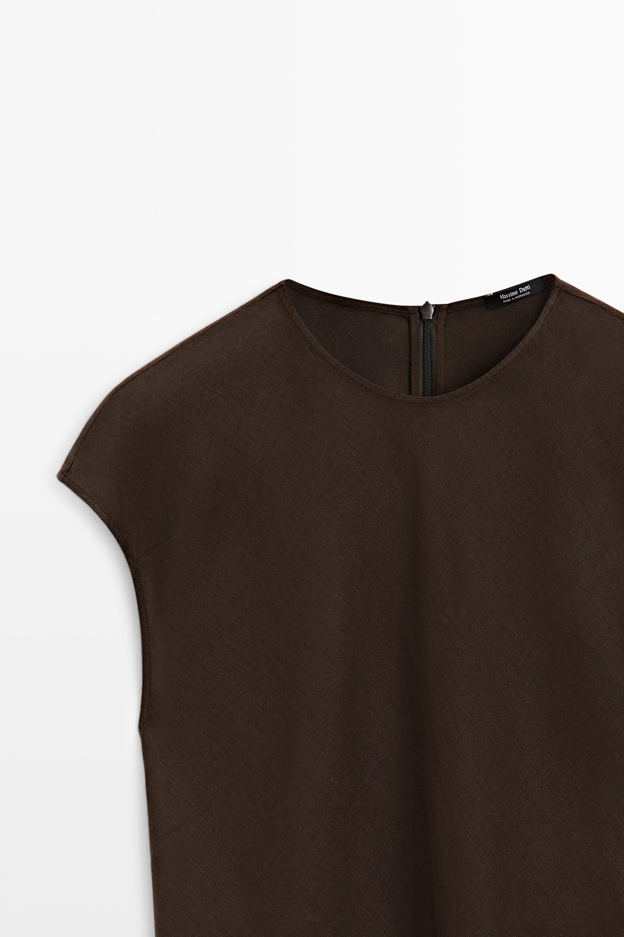 100% linen asymmetric top — BROWN