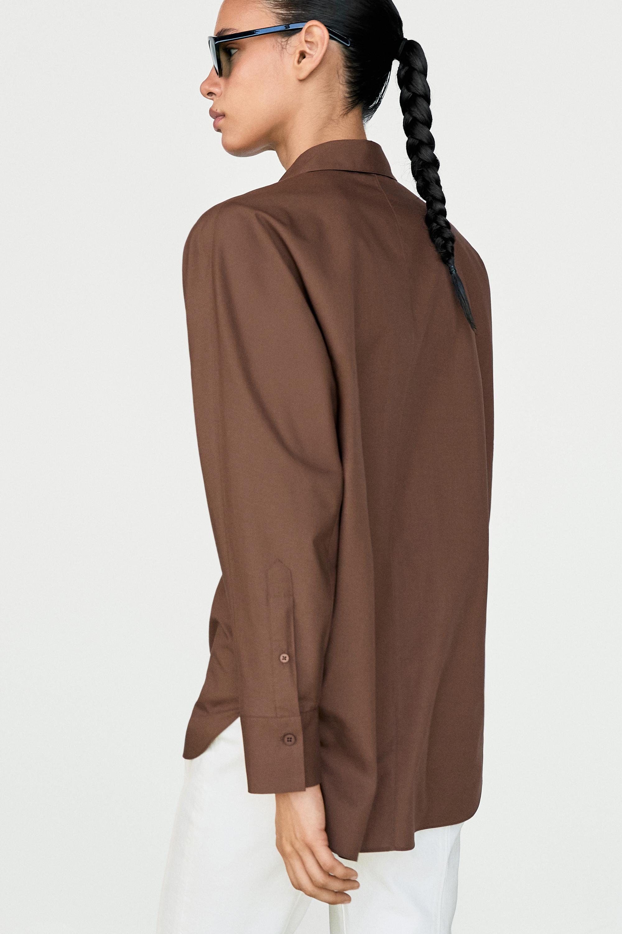 Cotton poplin shirt — BROWN MARL