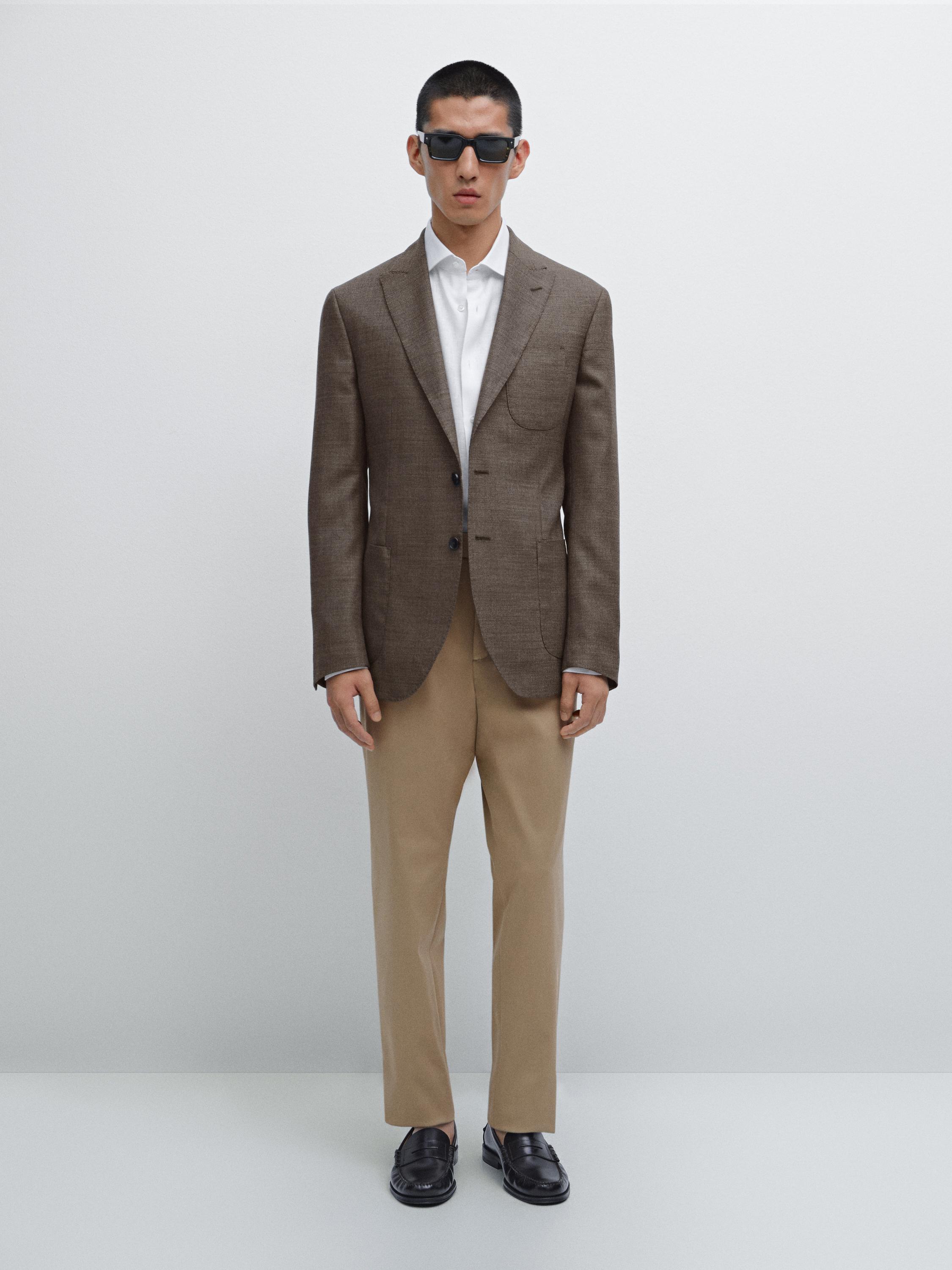 Slim fit cotton blend trousers