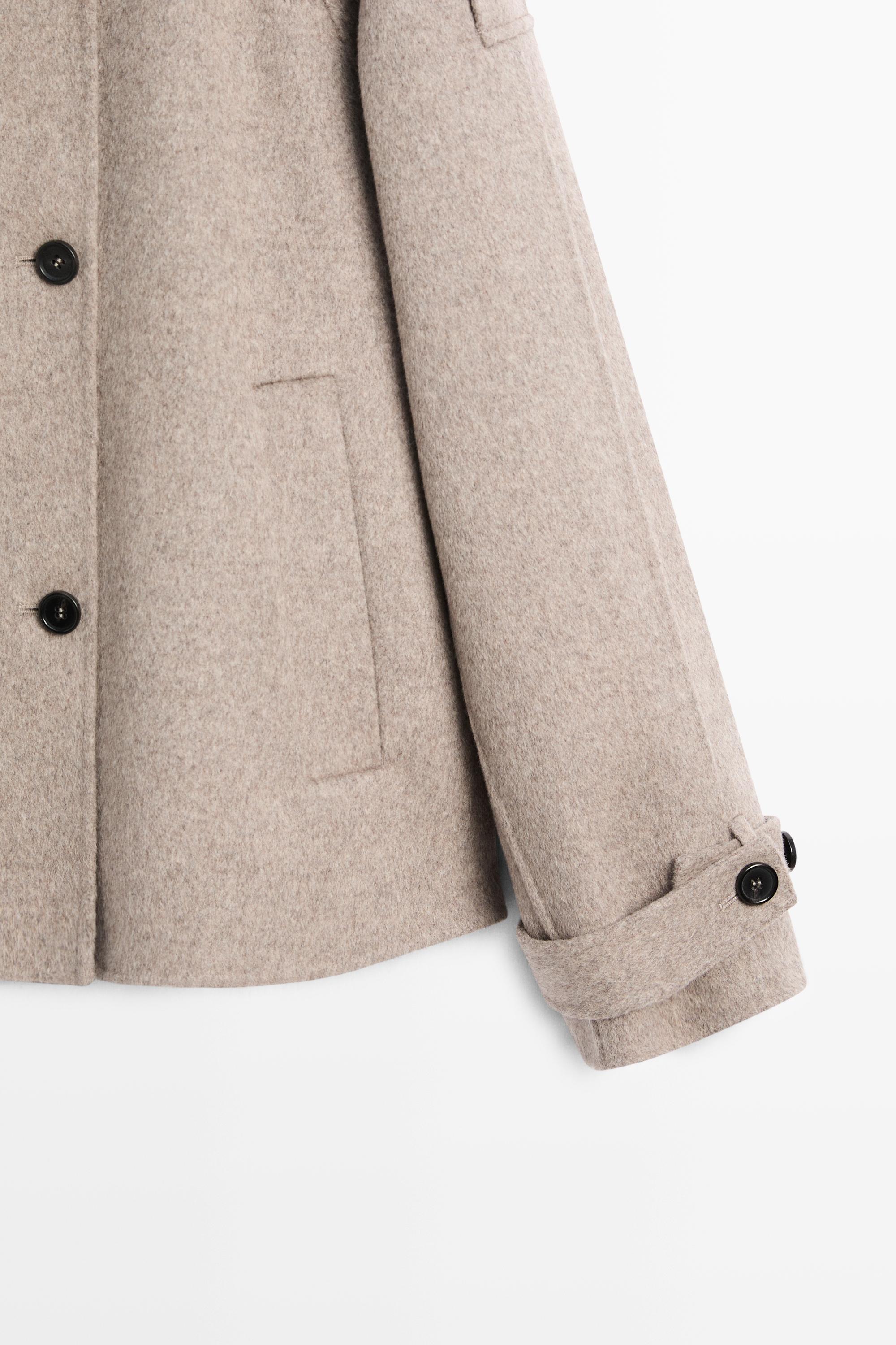 Cropped button detail trench coat — BROWN