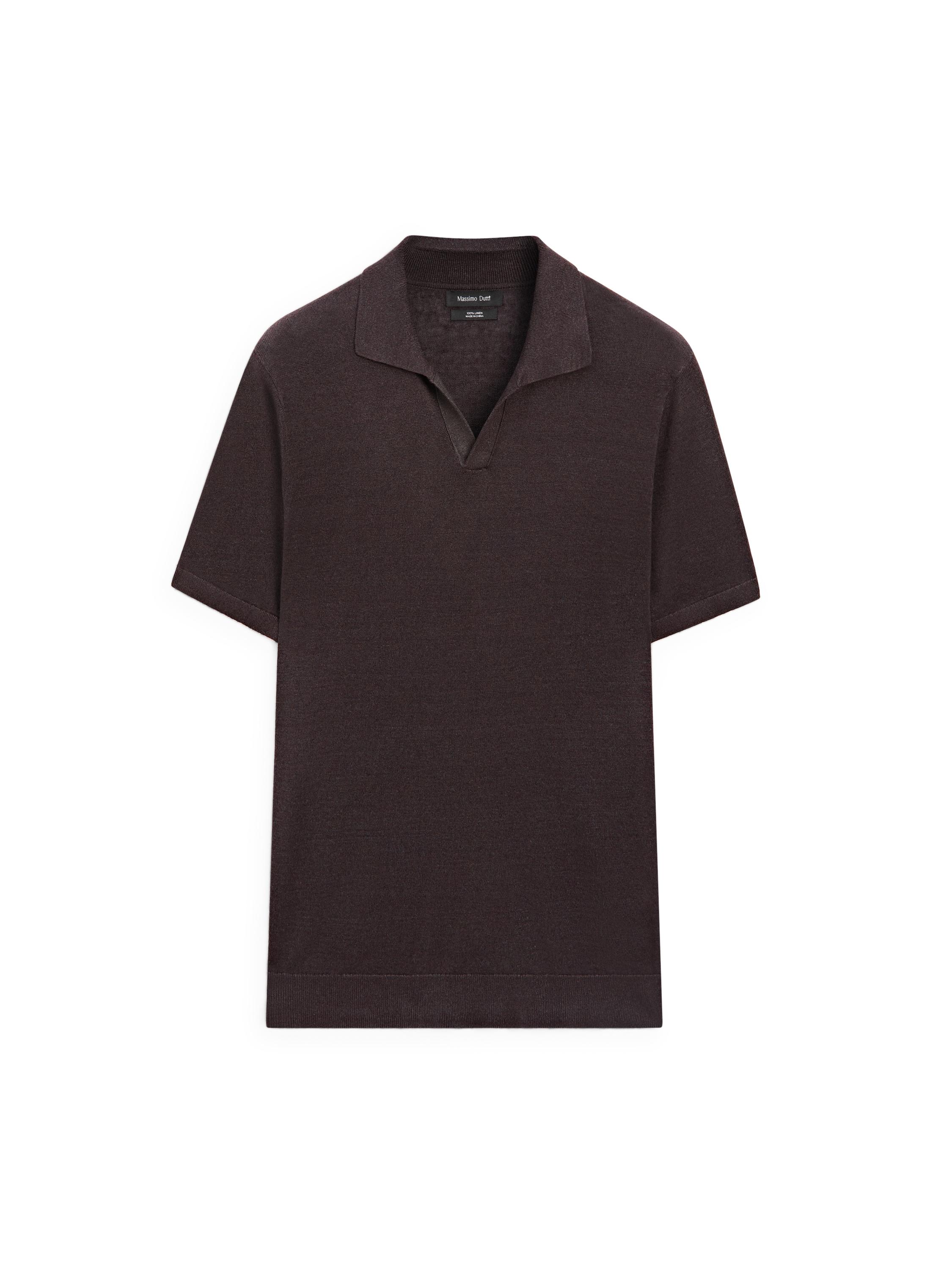 Linen V-neck polo sweater — BURGUNDY