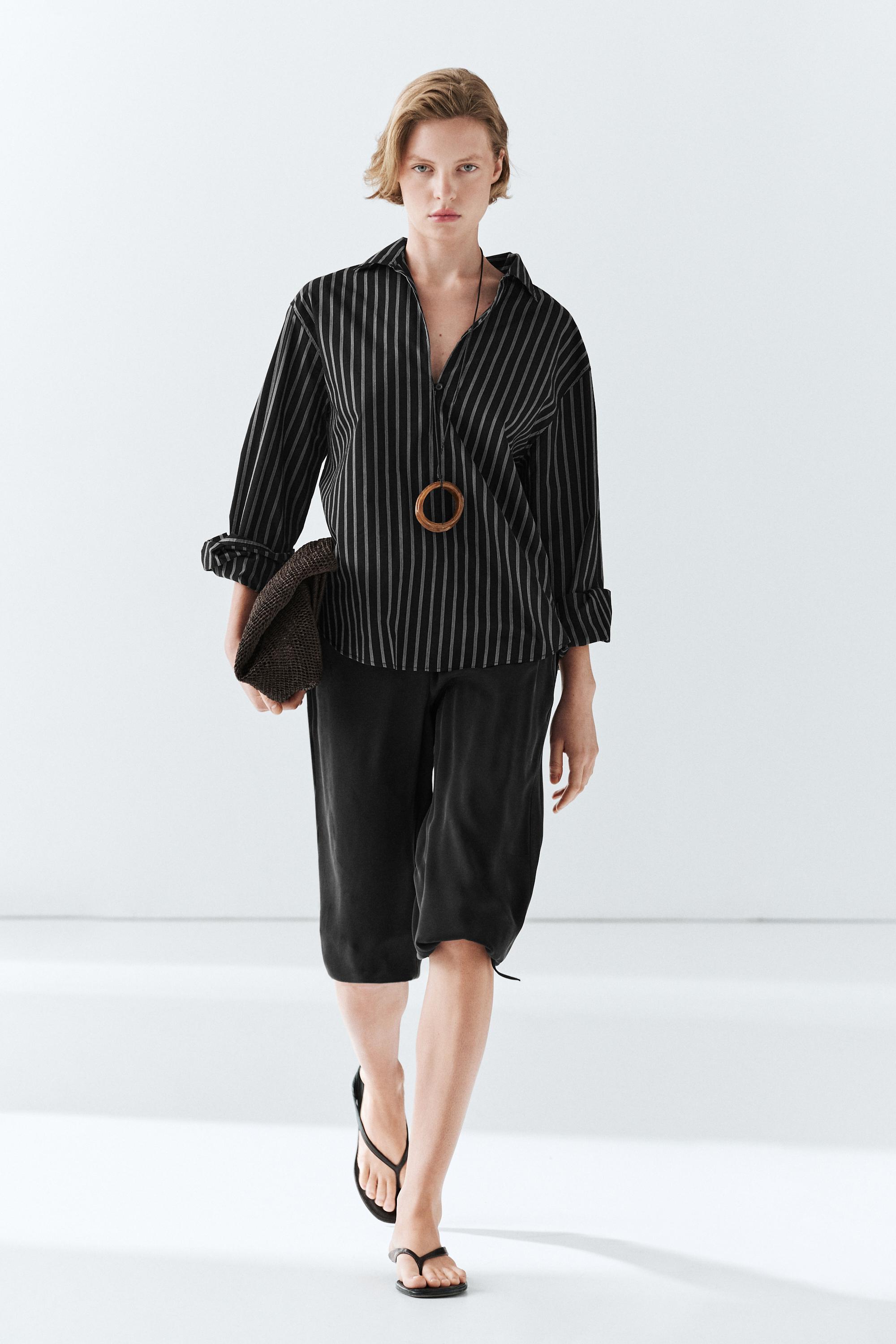 Striped cotton blend shirt — BLACK