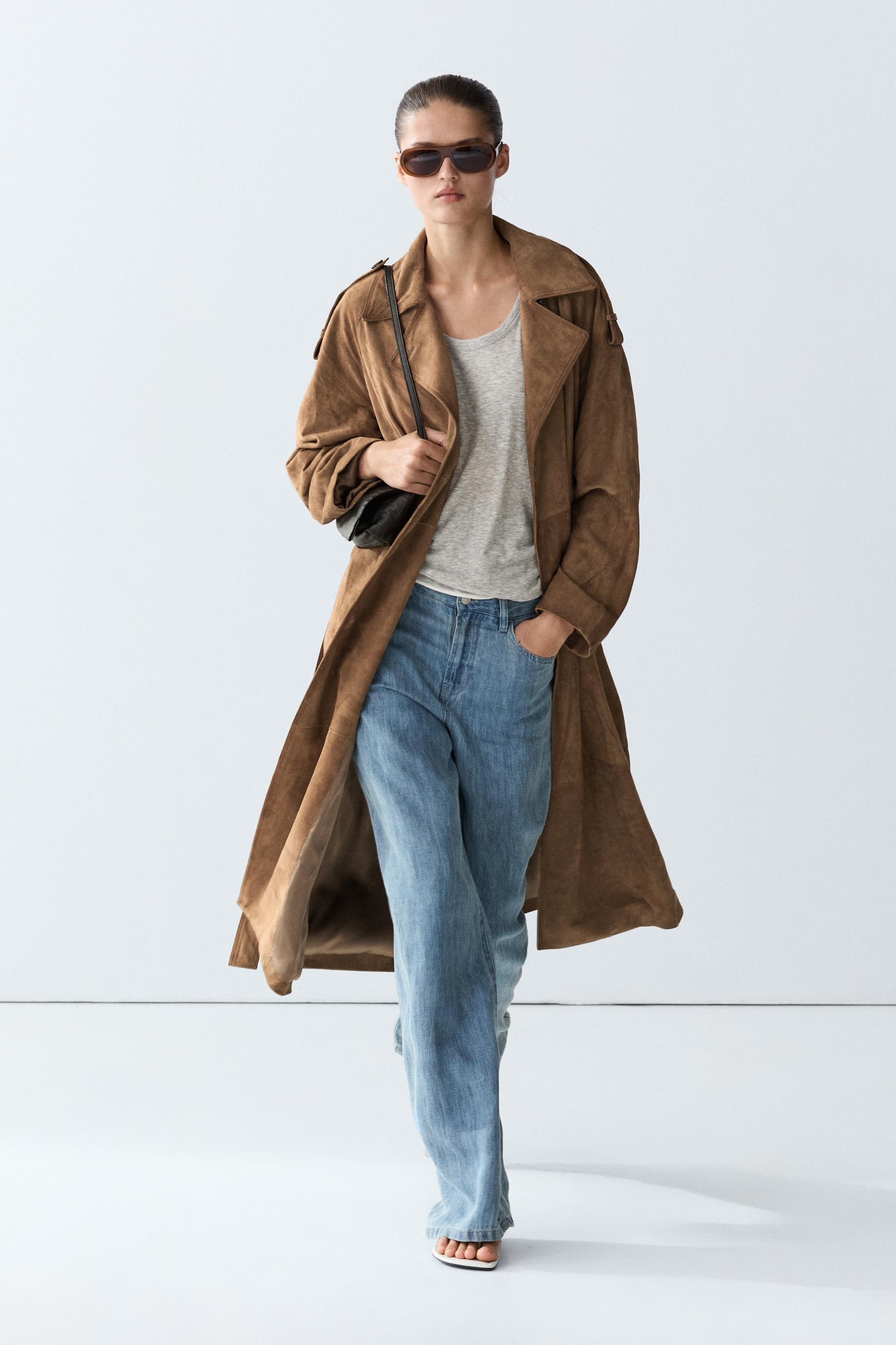 Trench Lungo In Pelle Scamosciata - Lavato - L - Massimo Dutti - Female-image