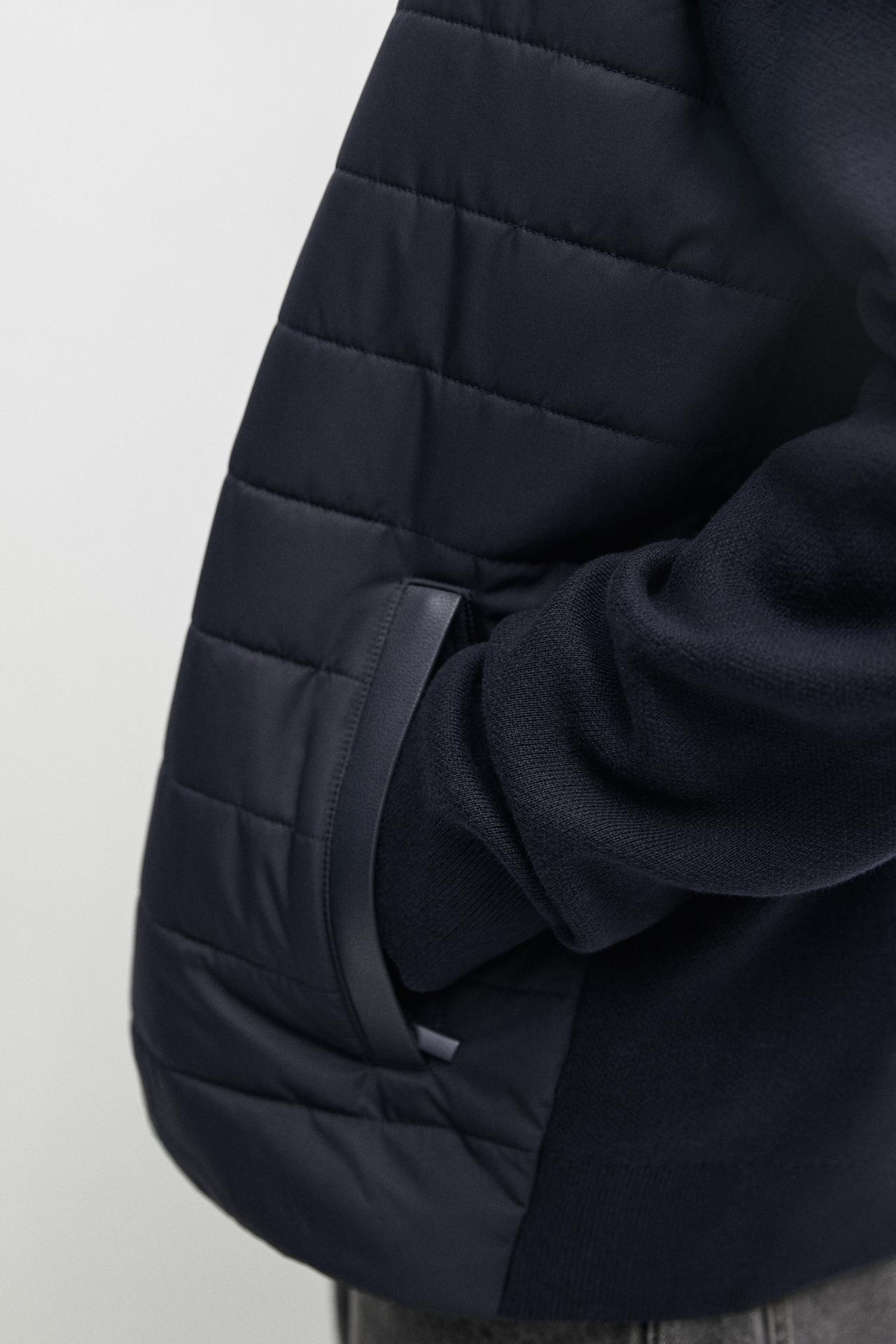 Blended fabric stand-collar cardigan — NAVY BLUE