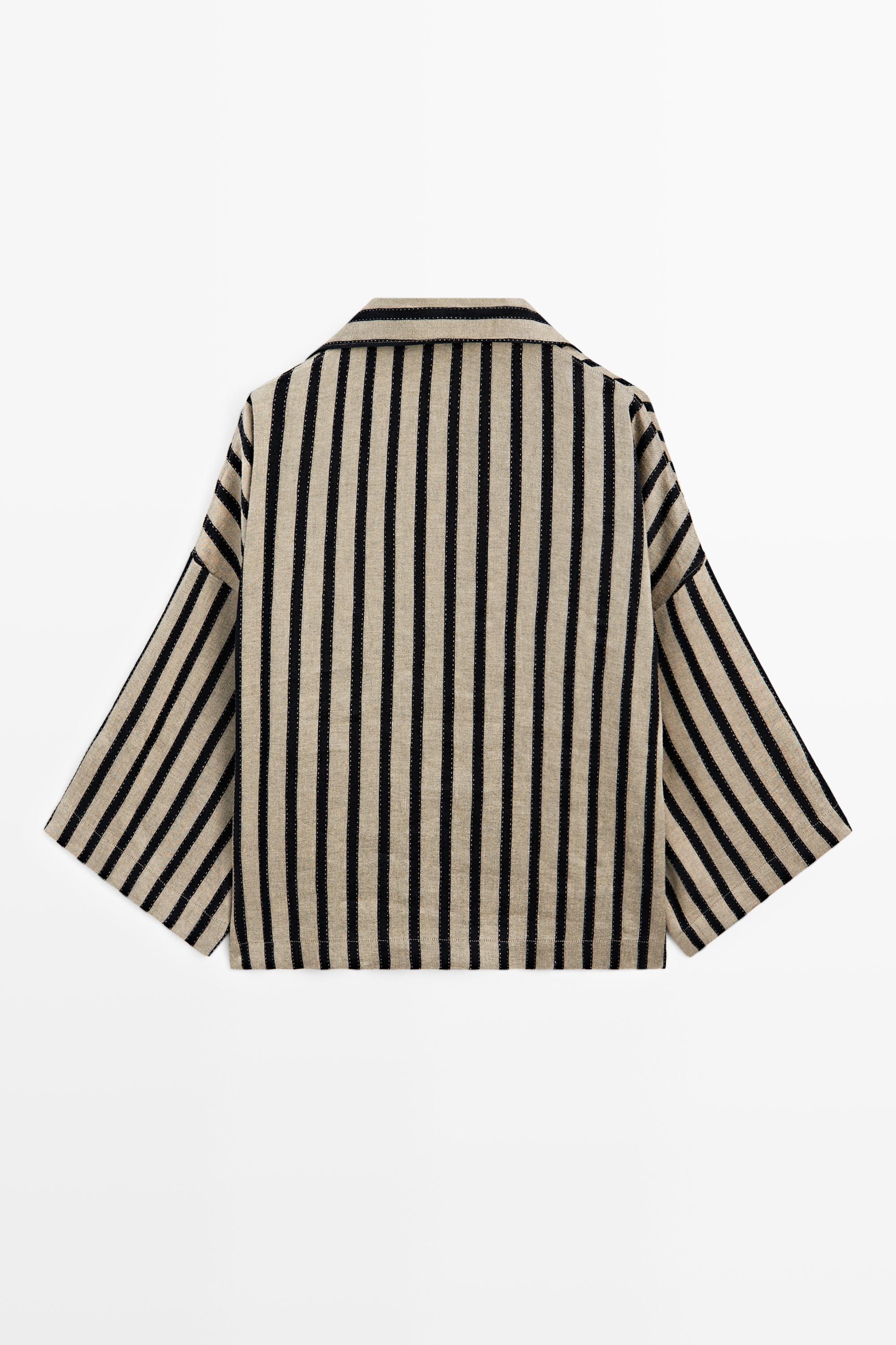 Oversize striped linen blend blouse — SAND