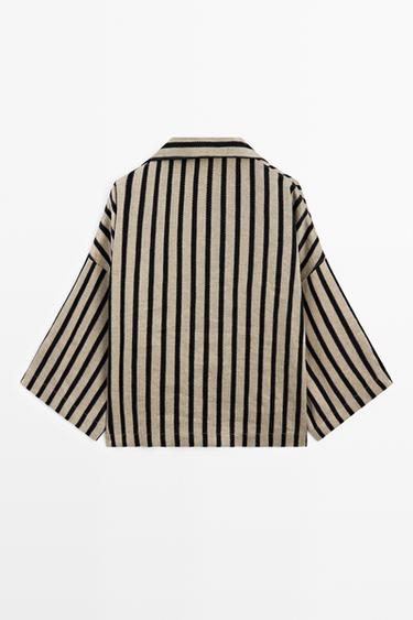 Oversize striped linen blend blouse — SAND 6