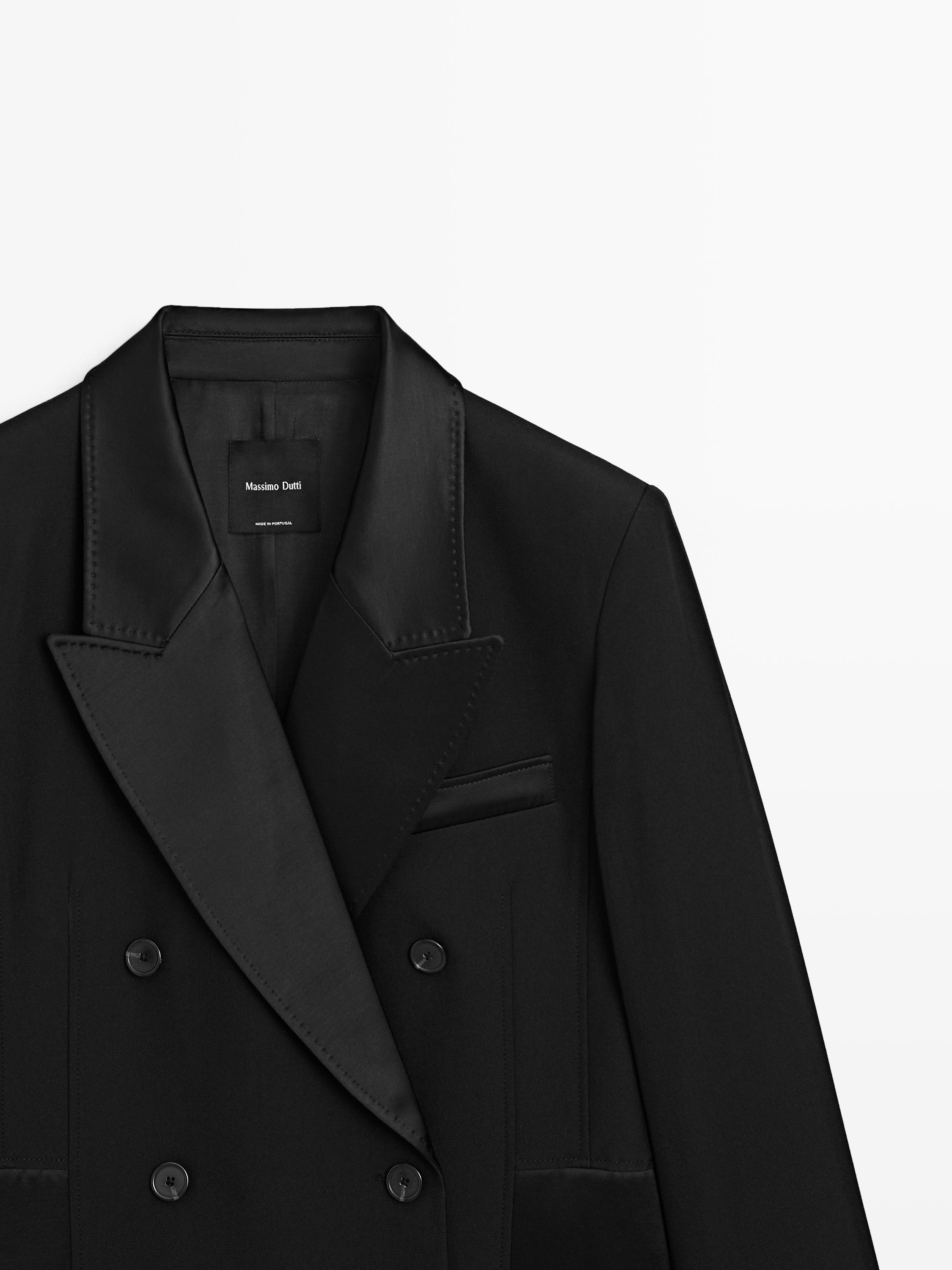 Blazer-style dress with satin detail — BLACK