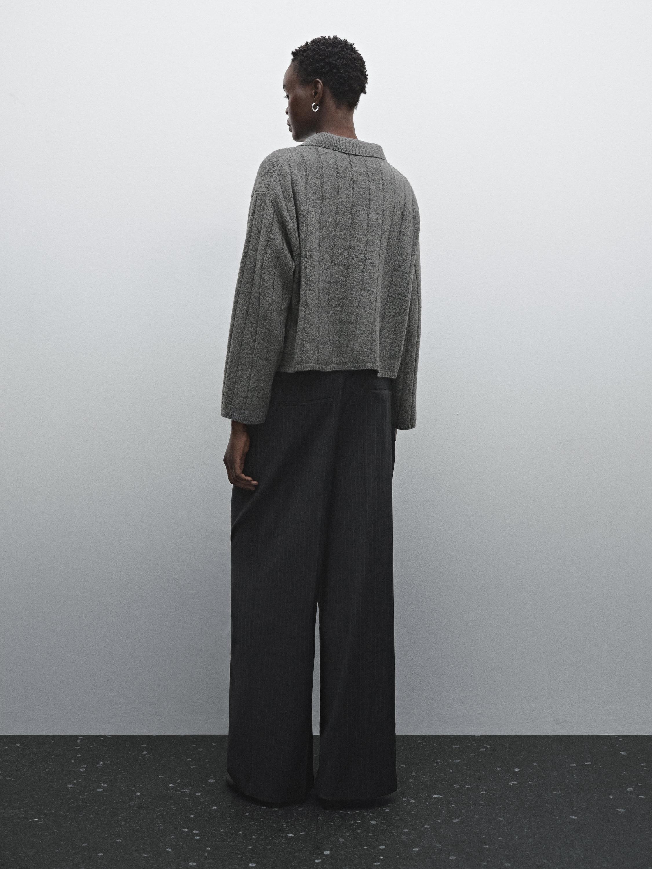 Knit cardigan with polo collar