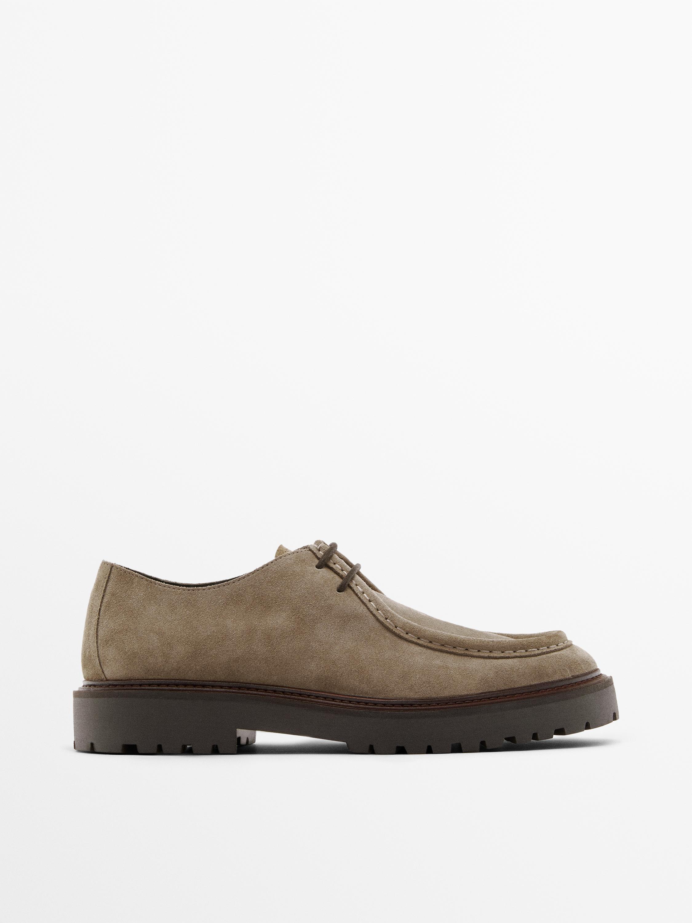 Moc toe split suede shoes