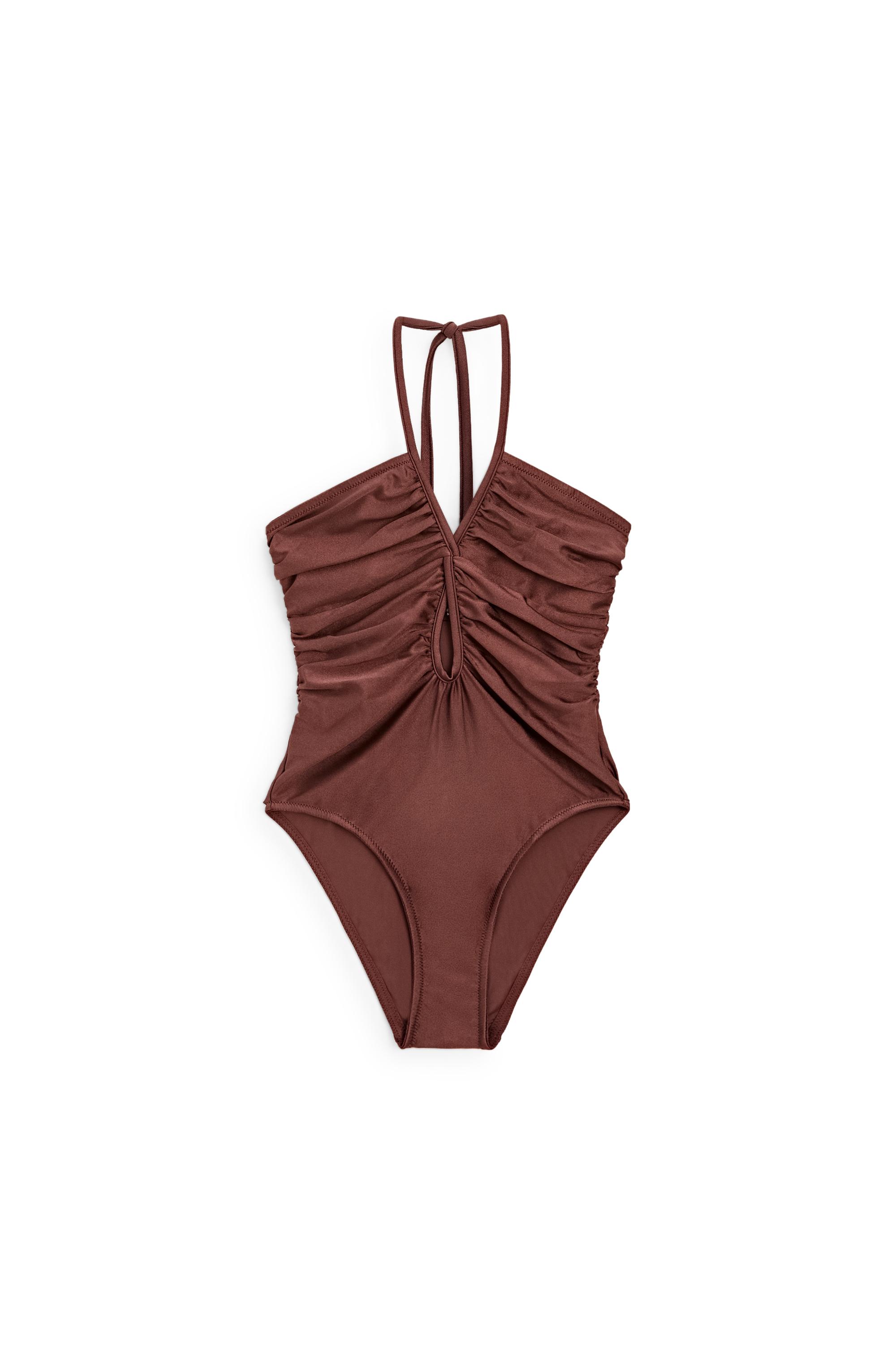 Shimmery halter swimsuit — BROWN