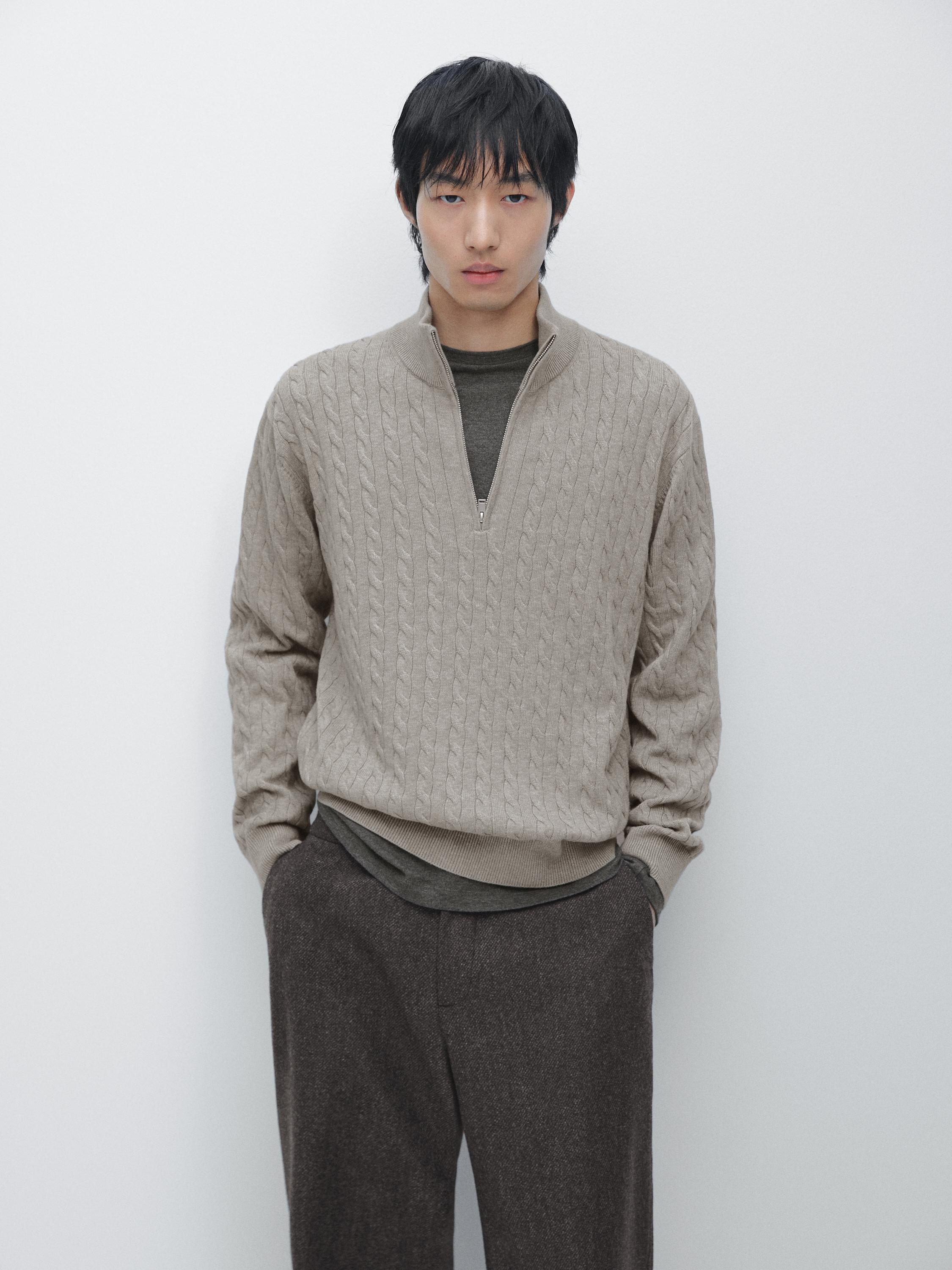 Mock neck knit sweater with zip