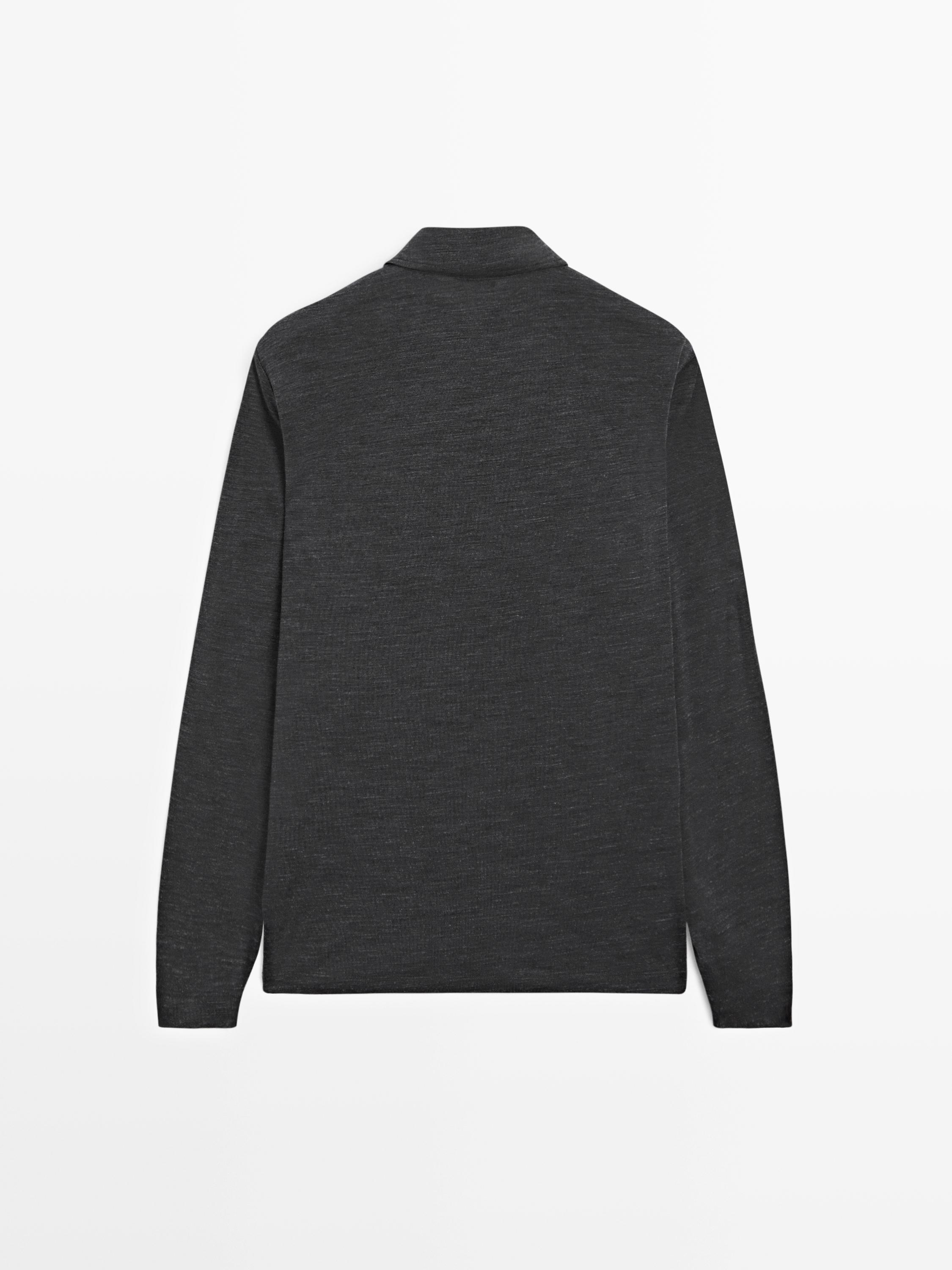 Wool blend knit polo sweater